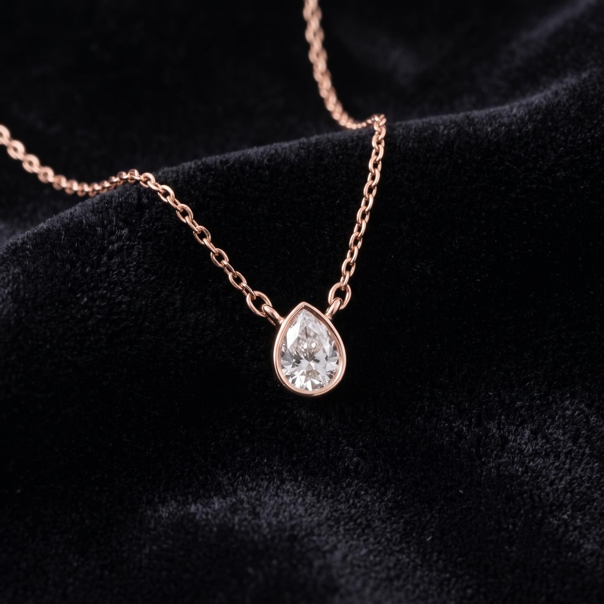 Pear Cut Moissanite Necklace, Sterling Silver Bezel Pendant, Delicate Chain