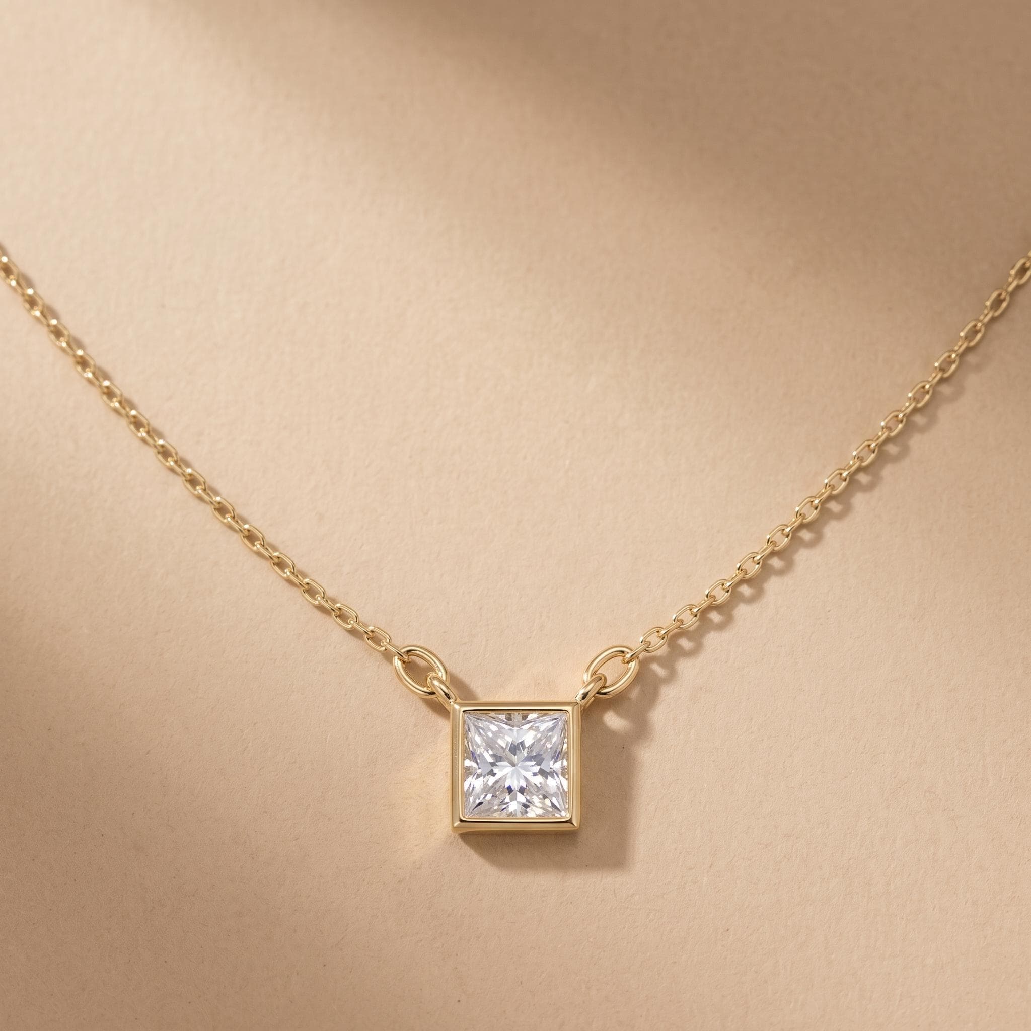 Princess Cut Moissanite Pendant Necklace, Sterling Silver Chain, Dainty Wedding Jewelry