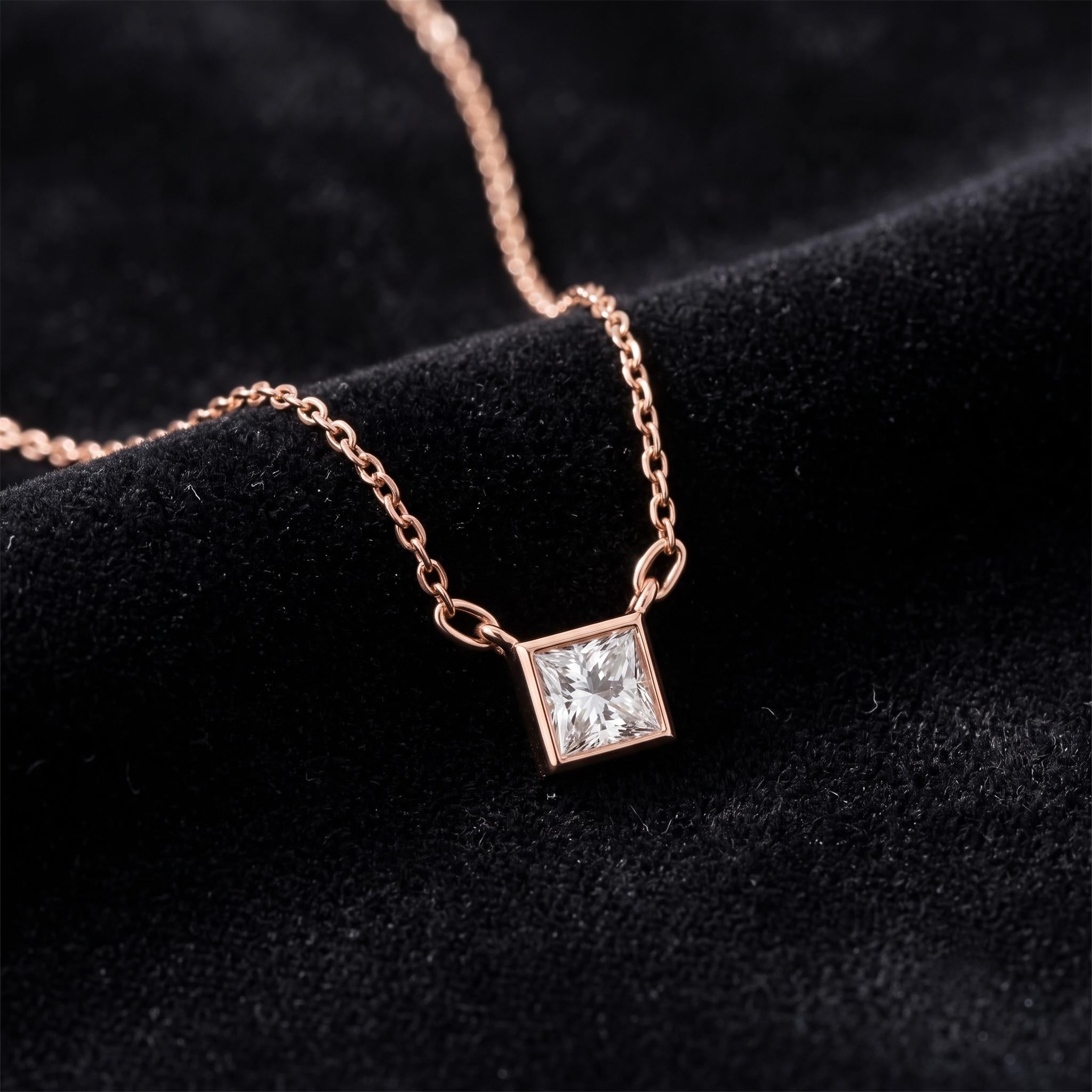 Princess Cut Moissanite Pendant Necklace, Sterling Silver Chain, Dainty Wedding Jewelry