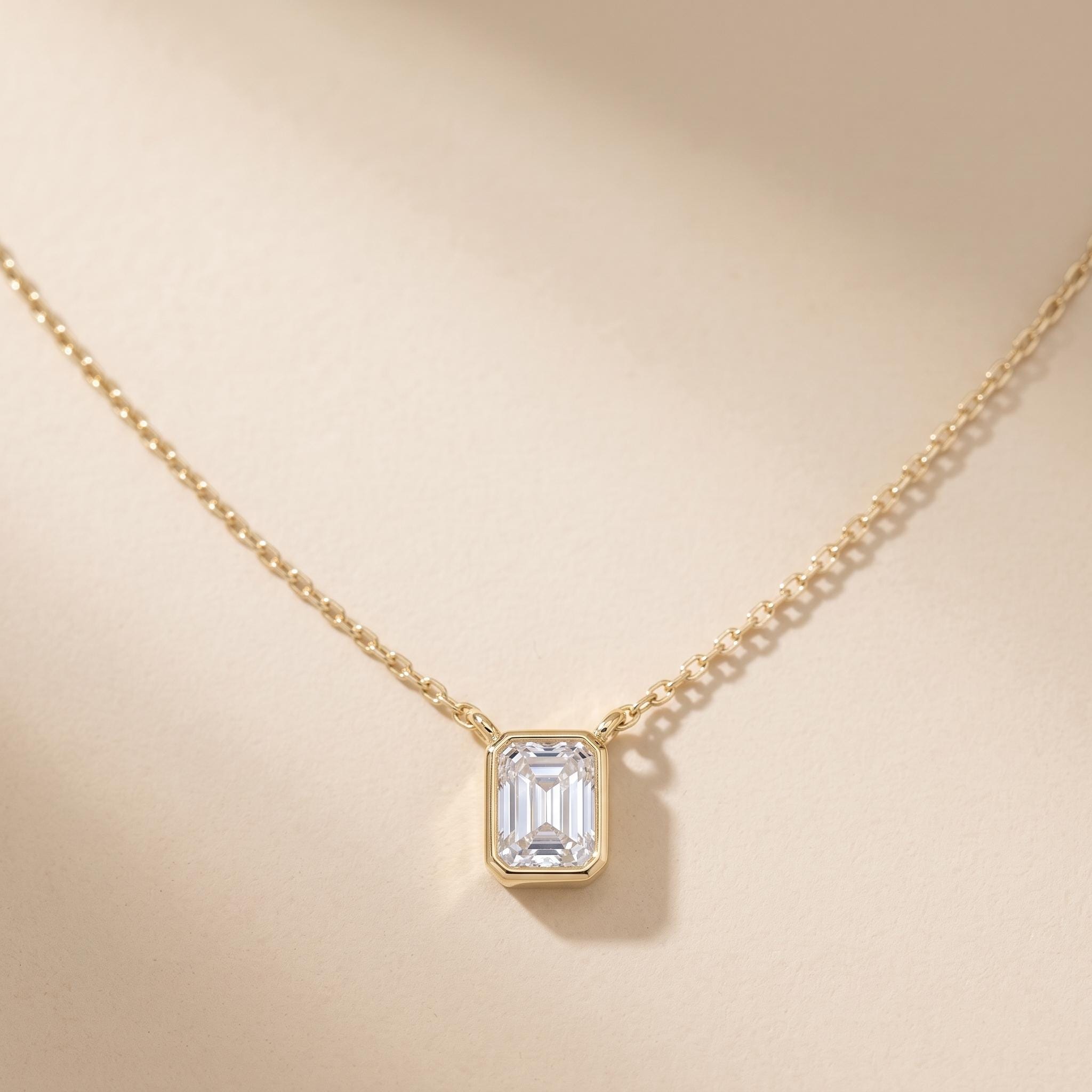 Emerald Cut Moissanite Pendant Necklace, Rose Gold Vermeil Choker, Bridal Gift