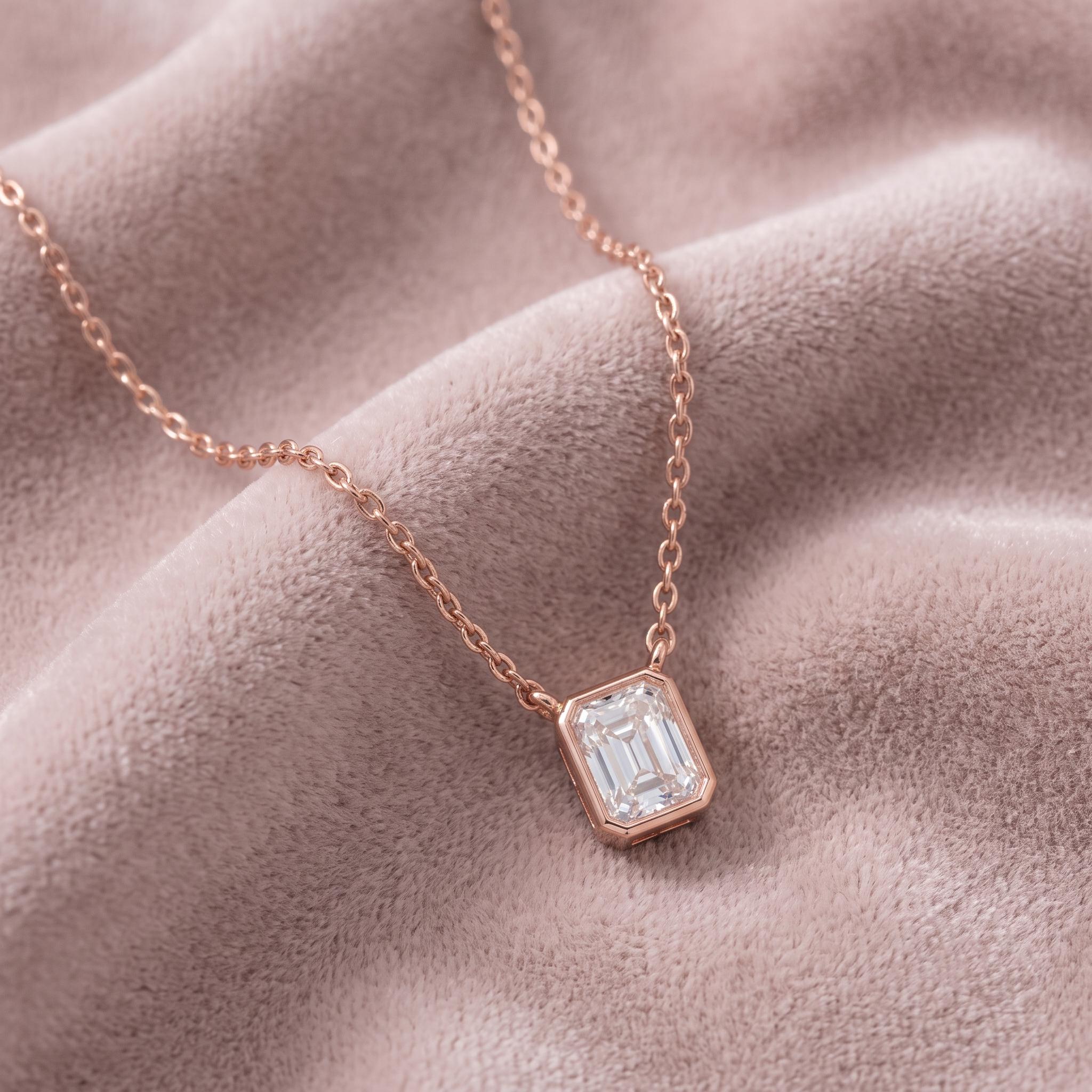 Emerald Cut Moissanite Pendant Necklace, Rose Gold Vermeil Choker, Bridal Gift
