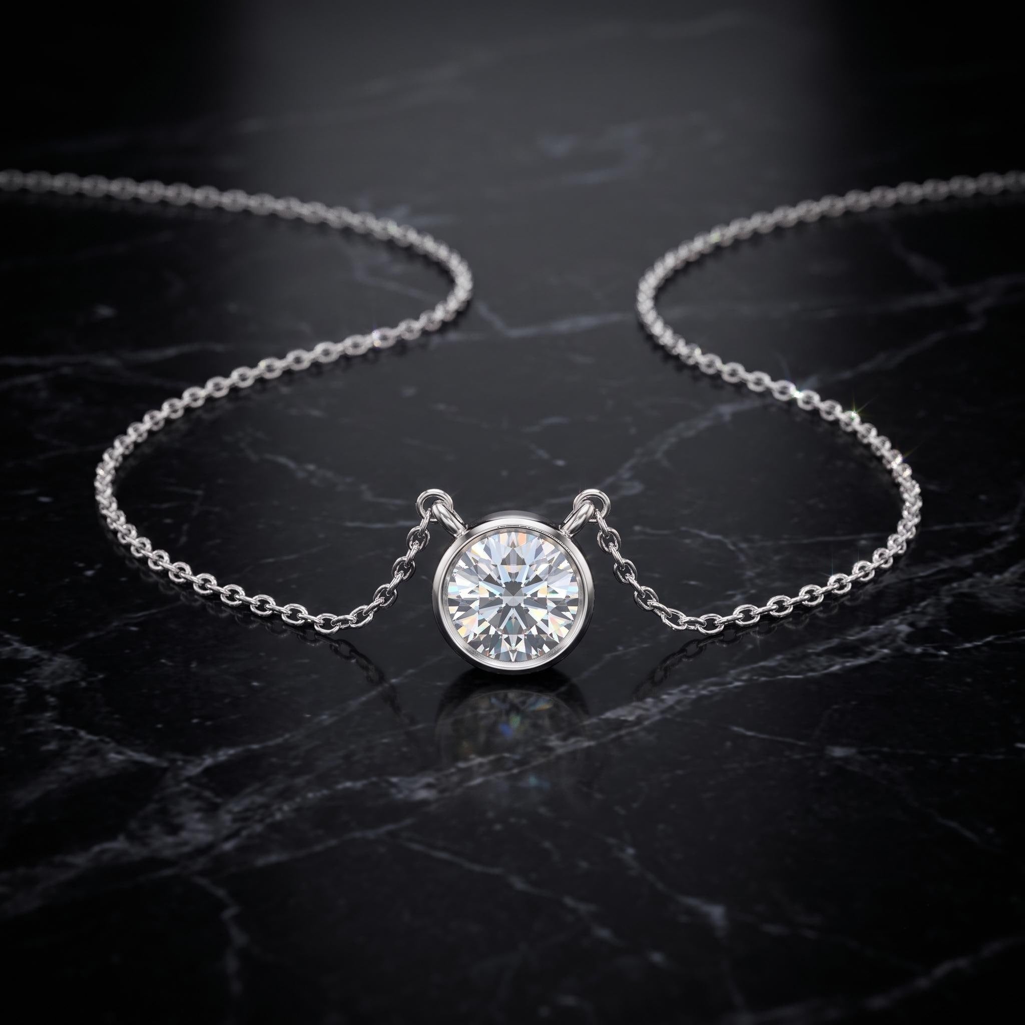 Sterling Silver Moissanite Pendant Necklace, Minimalist Bezel Slide, Layering Chain