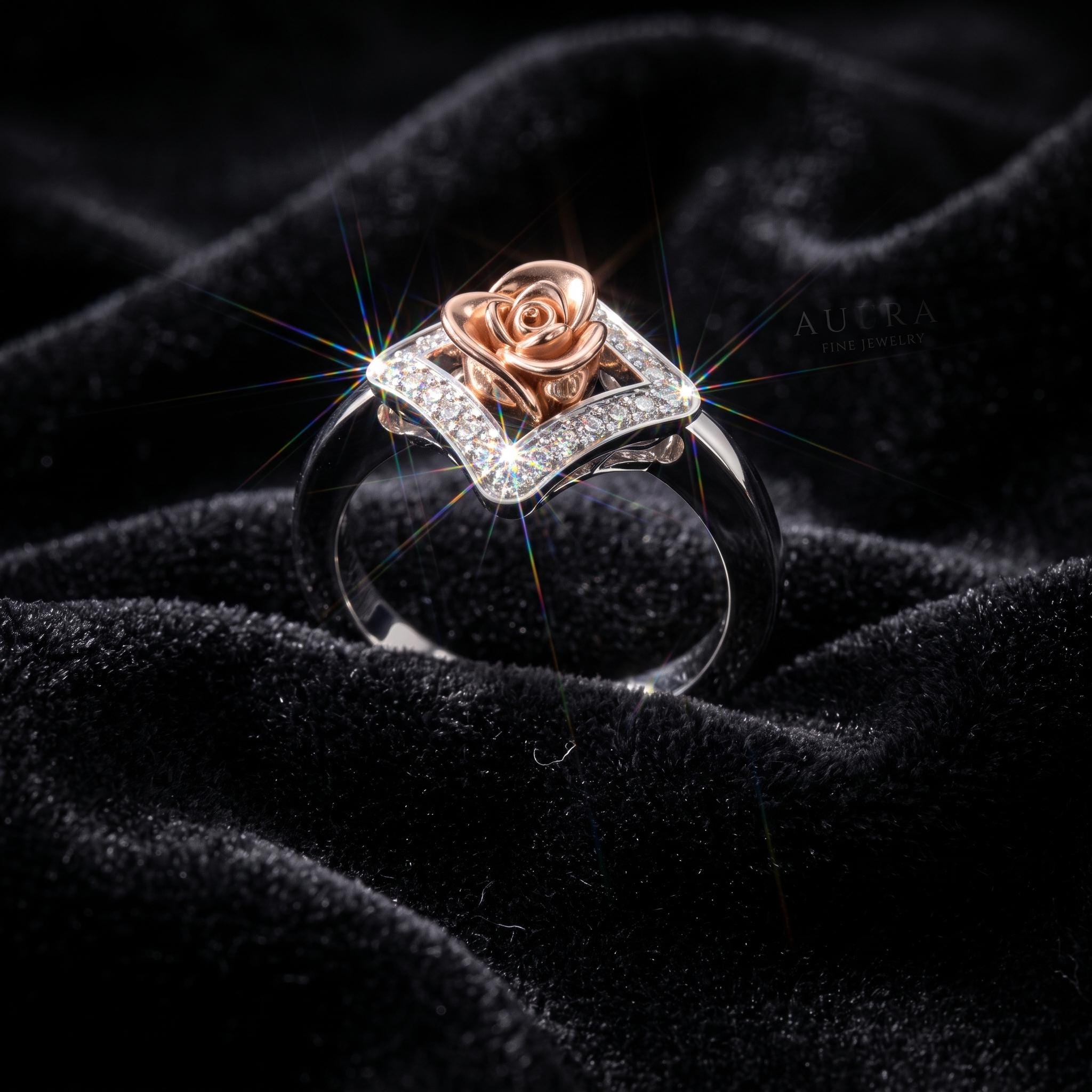 925 Sterling Silver Moissanite Rose Ring, Botanical Floral Statement Jewelry
