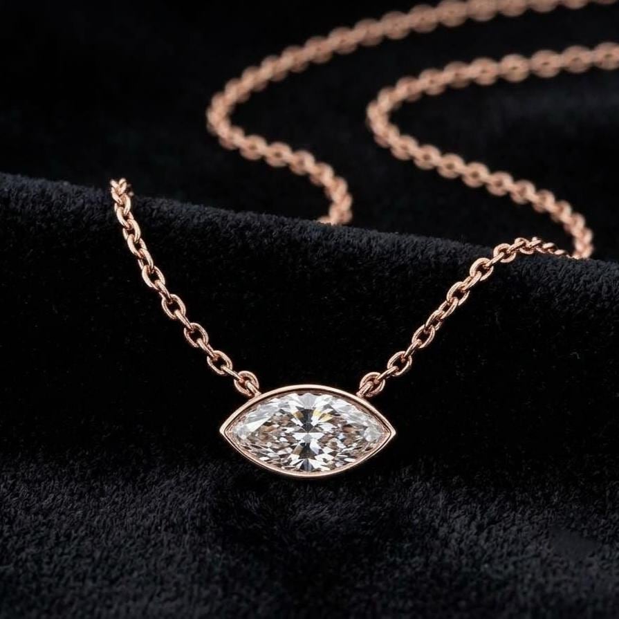 Marquise Moissanite Choker Necklace, 925 Sterling Silver Bezel Set, Dainty Layering Gift