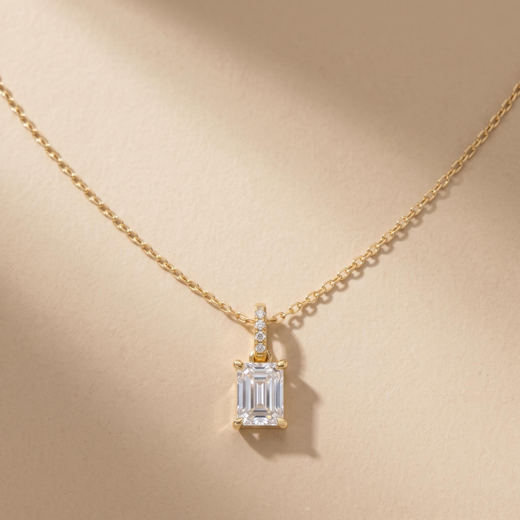 Emerald Cut Moissanite Pendant Necklace, 925 Sterling Silver Chain, Rose Gold Minimalist Jewelry