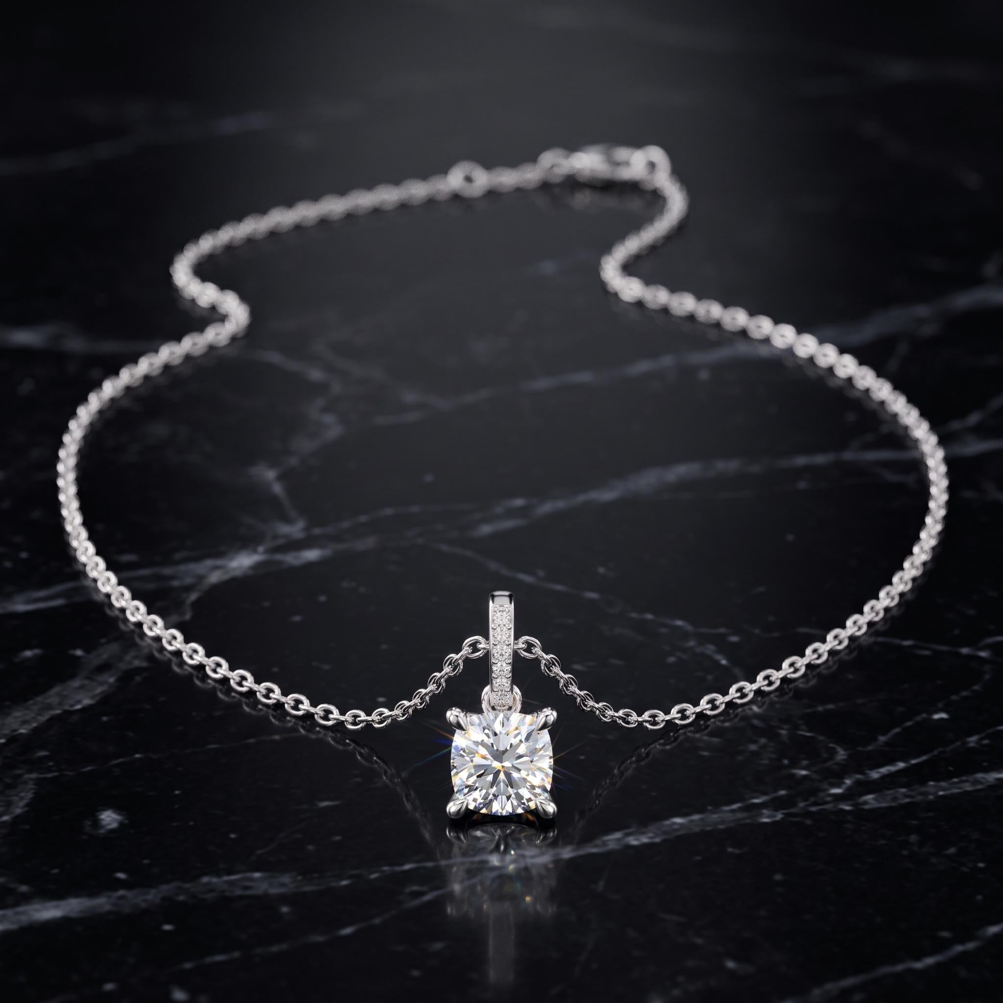 Cushion Cut Moissanite Solitaire Pendant, 925 Sterling Silver, Rose Gold Plated Necklace