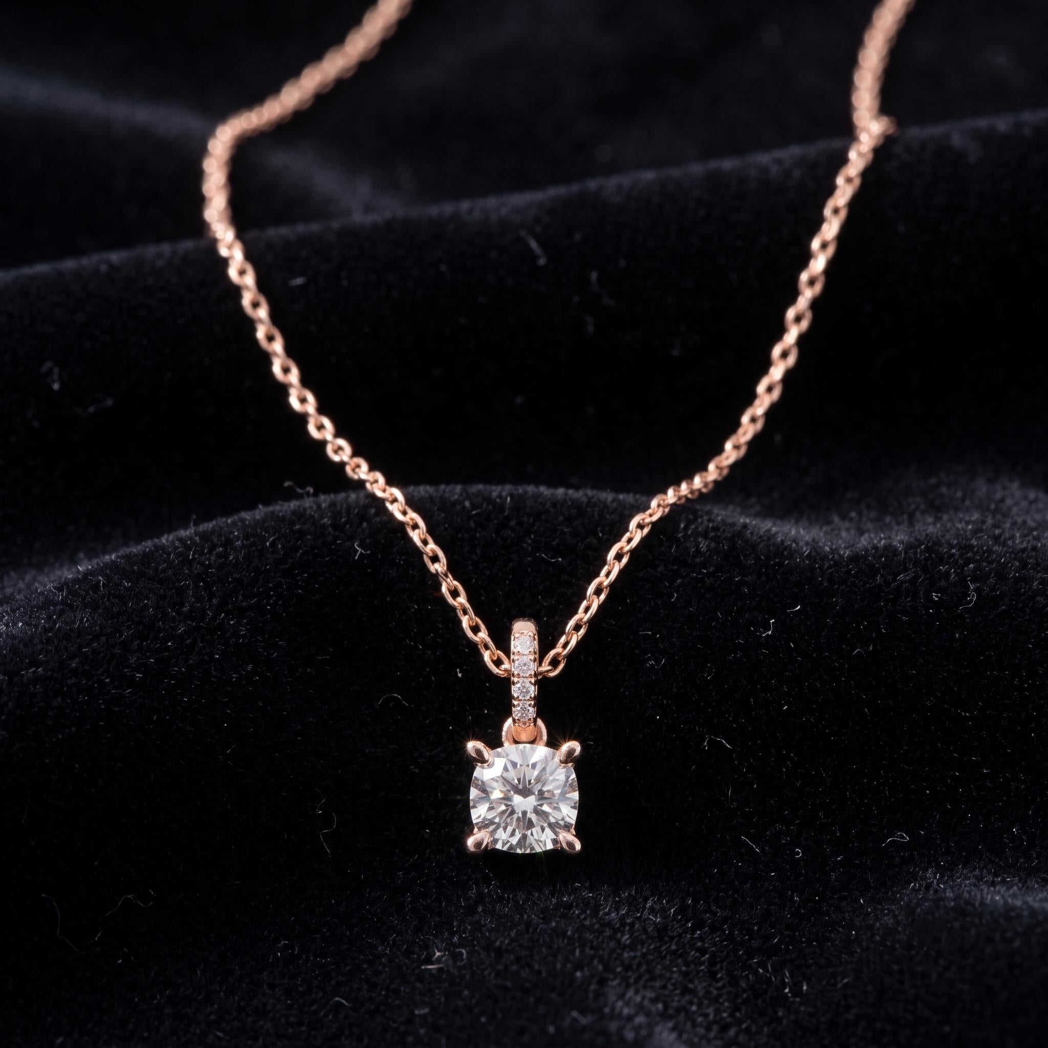 Cushion Cut Moissanite Solitaire Pendant, 925 Sterling Silver, Rose Gold Plated Necklace