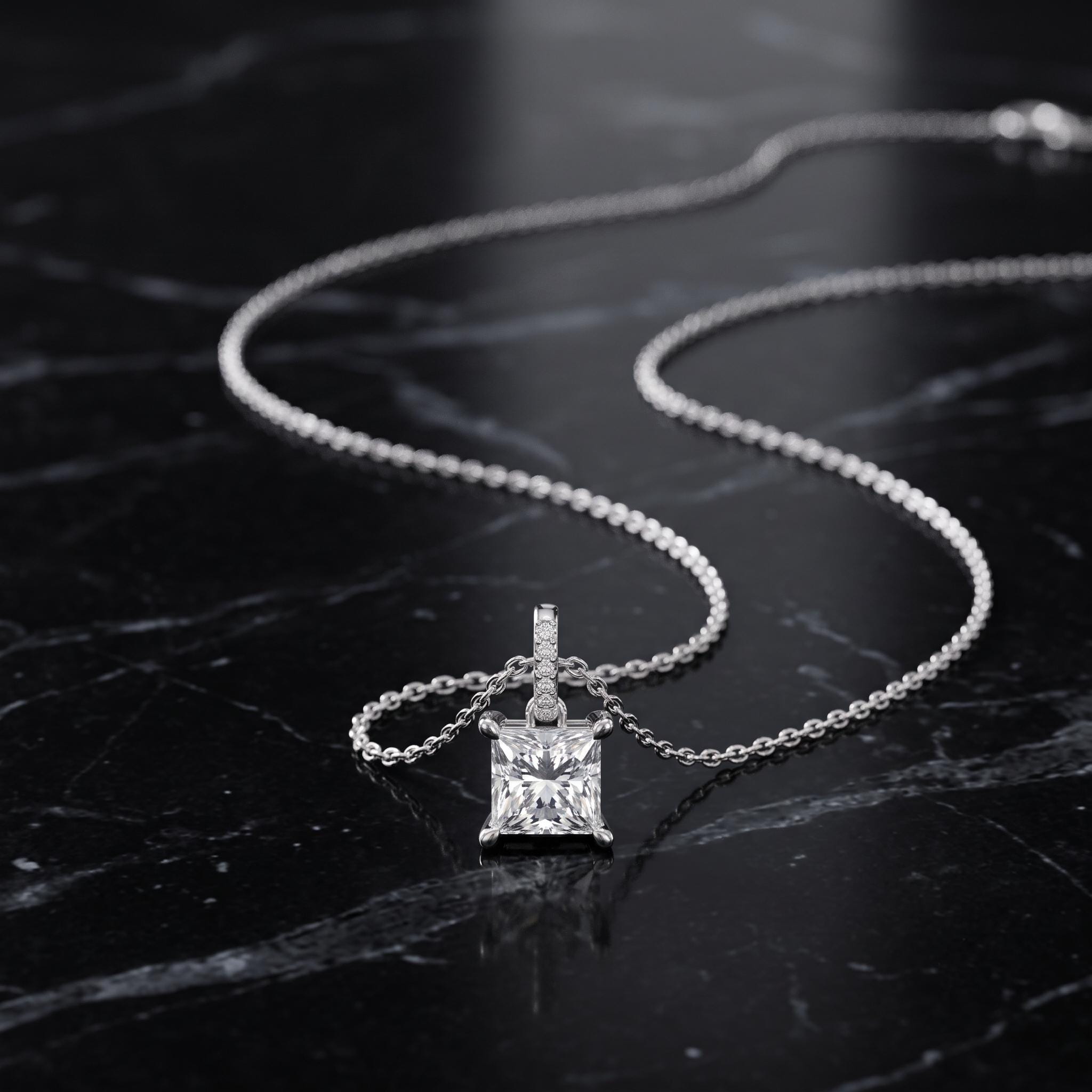 Radiant Cut Moissanite Pendant Necklace, 925 Sterling Silver, Rose Gold Choker (8mm)