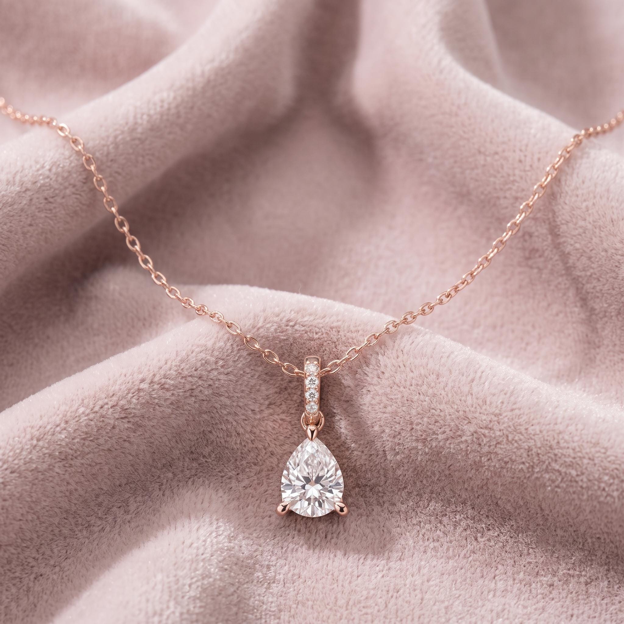 Sterling Silver Pear Moissanite Necklace, Teardrop Pendant, Minimalist Choker