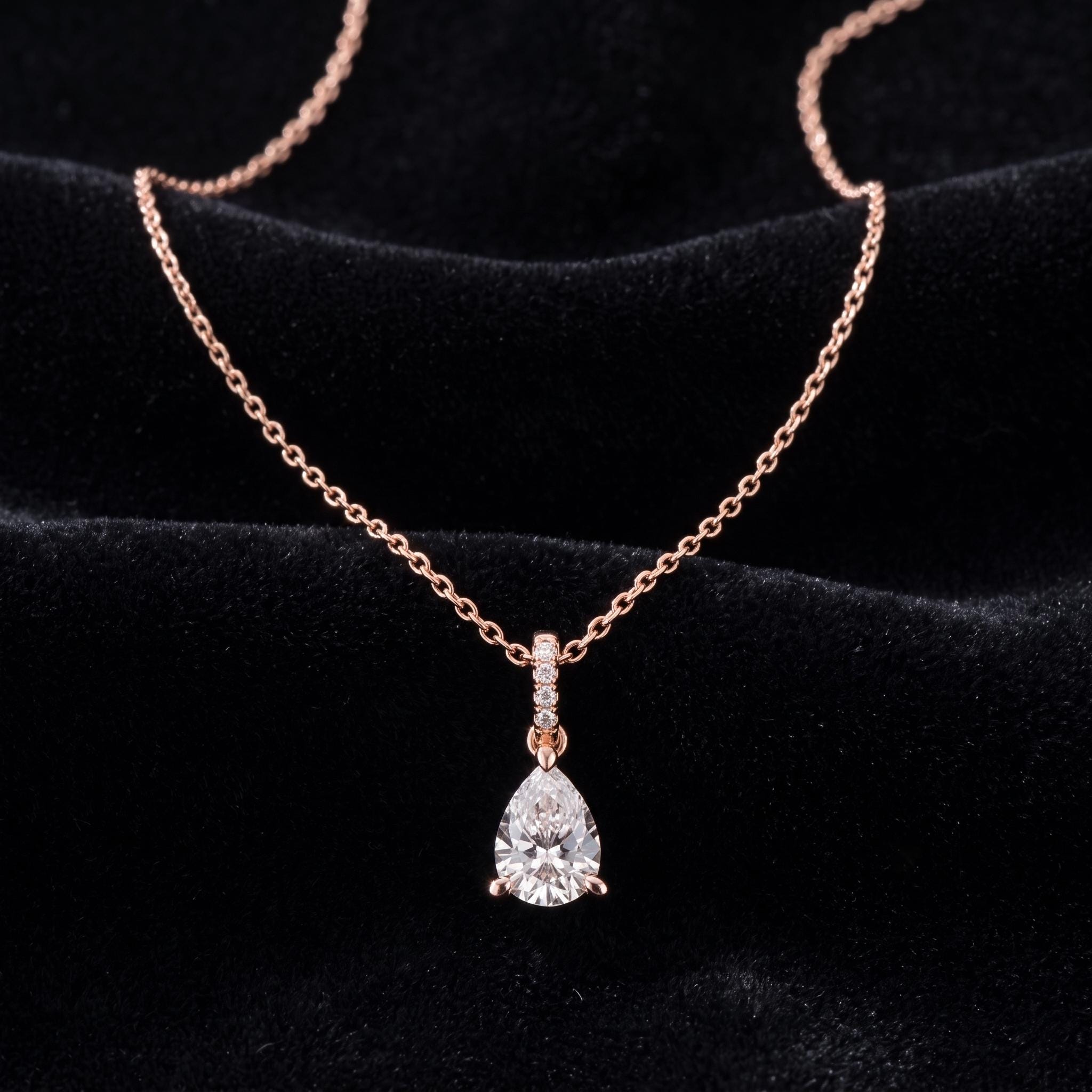Sterling Silver Pear Moissanite Necklace, Teardrop Pendant, Minimalist Choker
