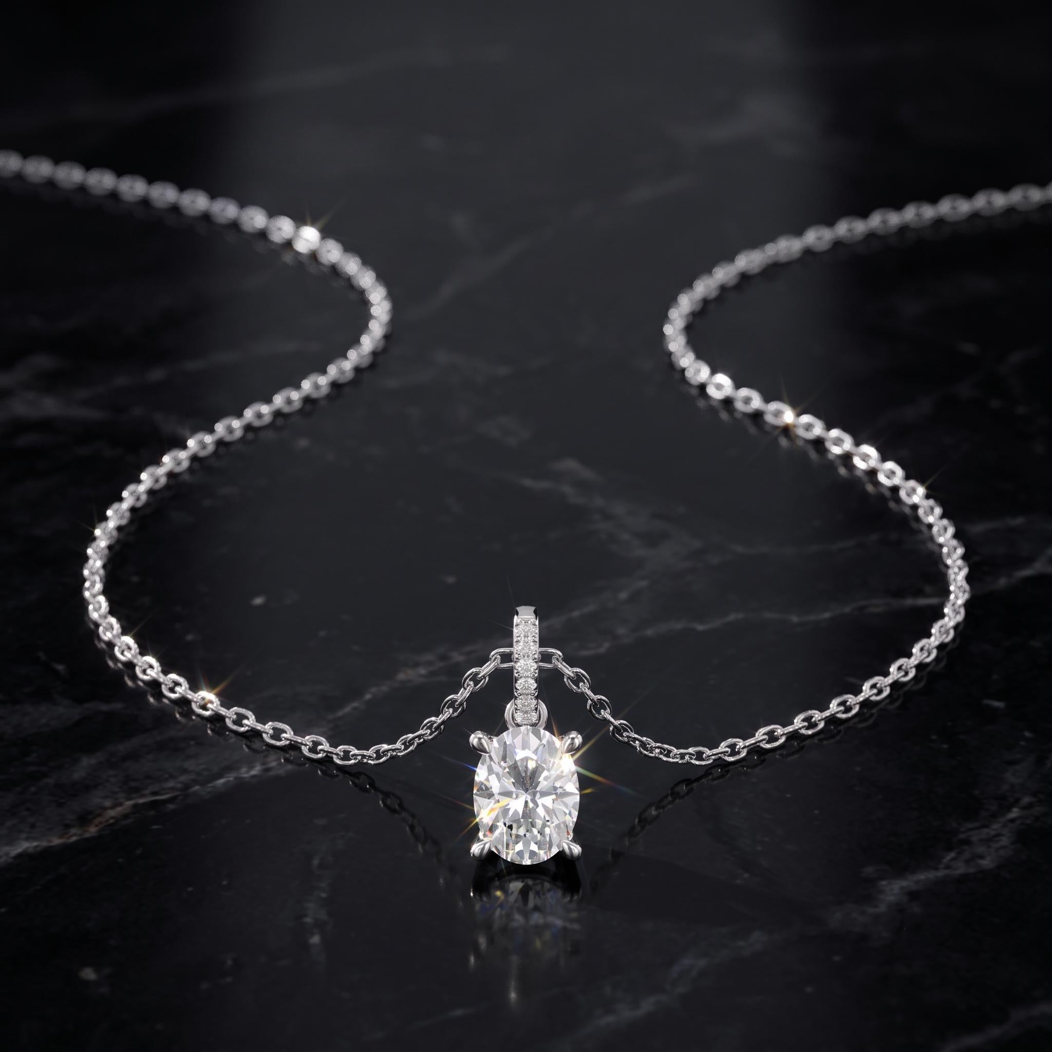 Oval Moissanite Pendant, 925 Sterling Silver, Sparkling Elegant Bridal Necklace, Everyday Minimalist Fine Jewelry