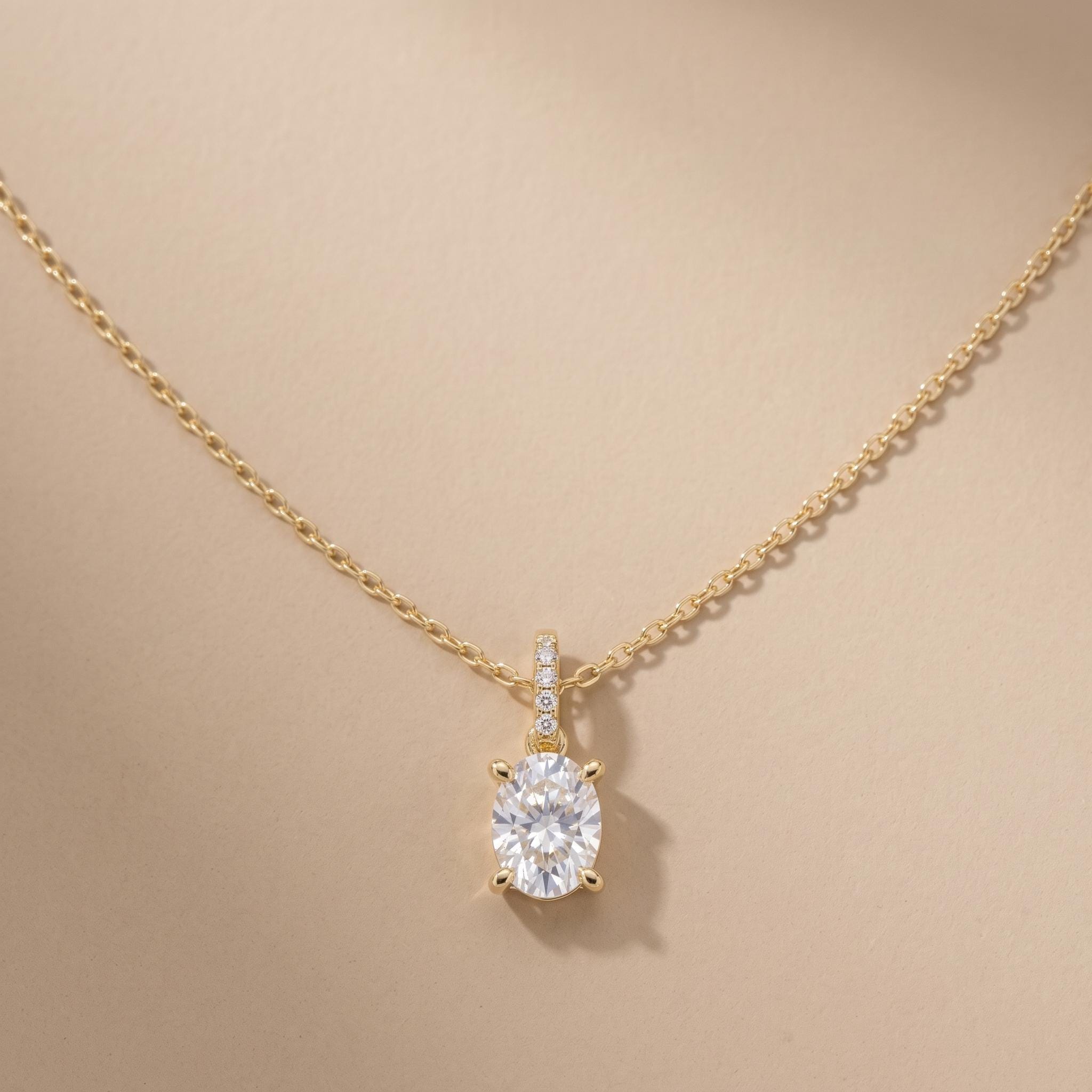 Oval Moissanite Pendant, 925 Sterling Silver, Sparkling Elegant Bridal Necklace, Everyday Minimalist Fine Jewelry