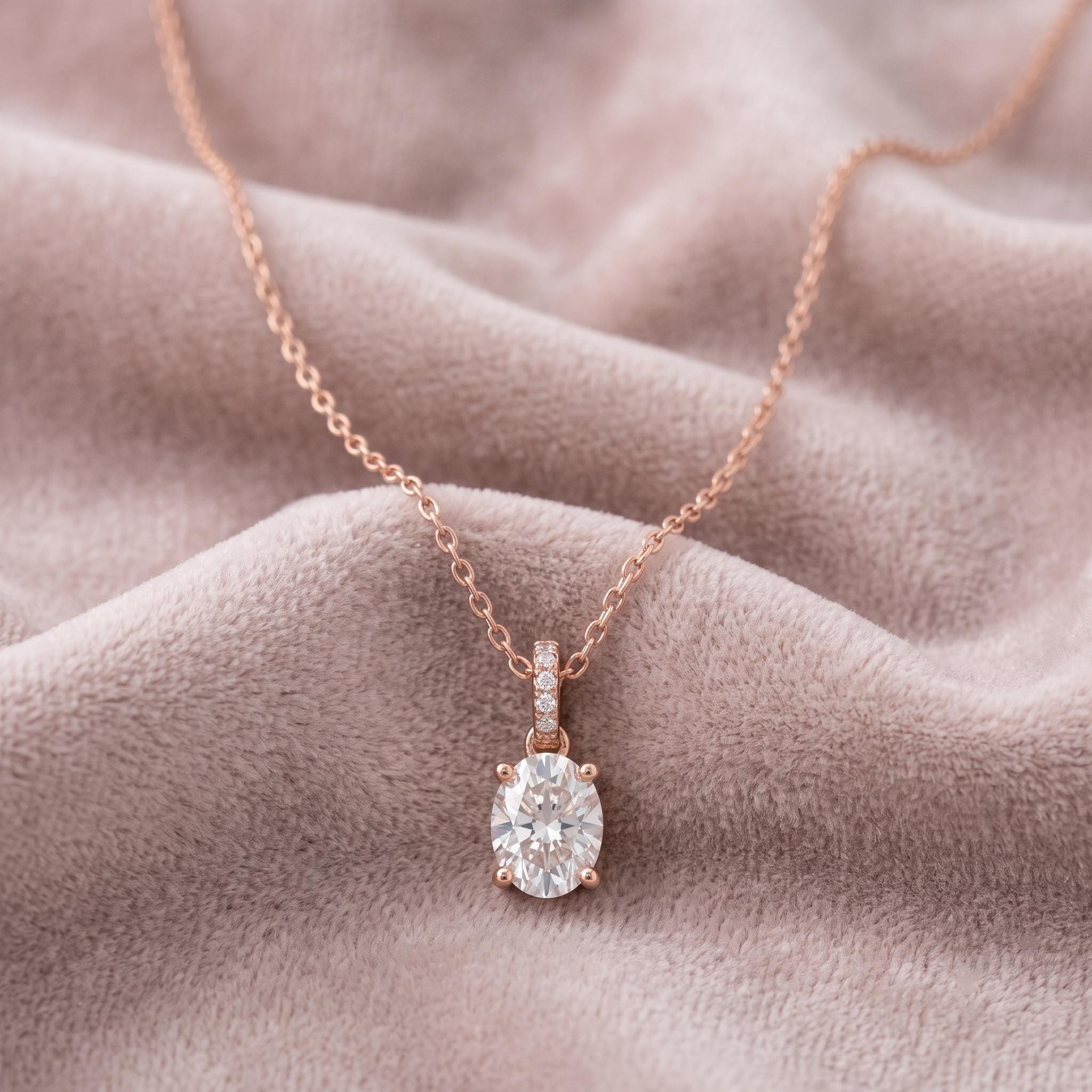 Oval Moissanite Pendant, 925 Sterling Silver, Sparkling Elegant Bridal Necklace, Everyday Minimalist Fine Jewelry