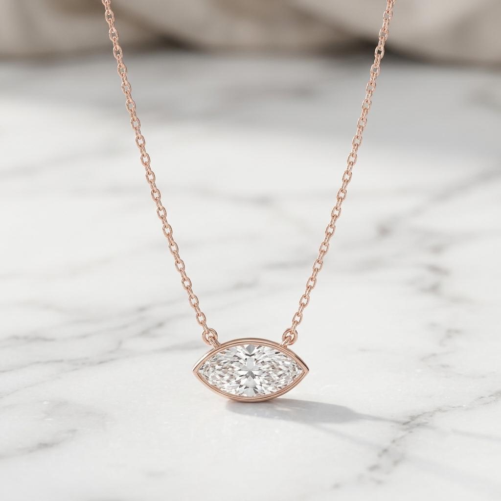 Marquise Moissanite Choker Necklace, 925 Sterling Silver Bezel Set, Dainty Layering Gift