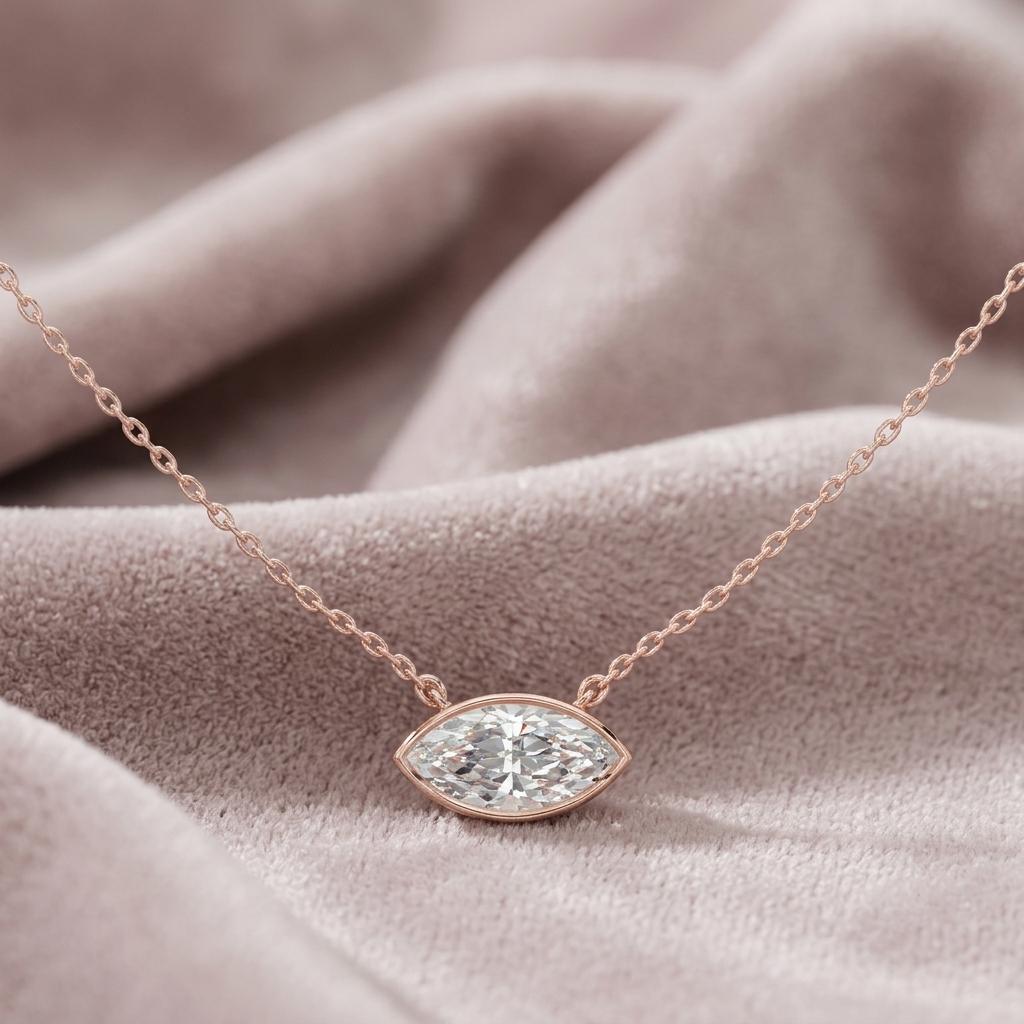 Marquise Moissanite Choker Necklace, 925 Sterling Silver Bezel Set, Dainty Layering Gift
