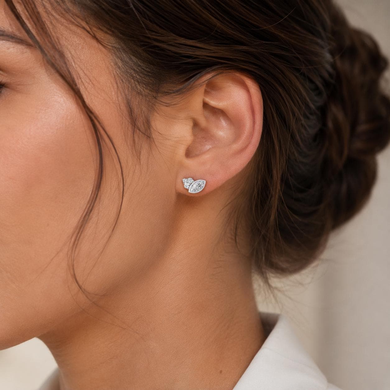 Marquise Moissanite Stud Earrings, Bezel Set Sterling Silver
