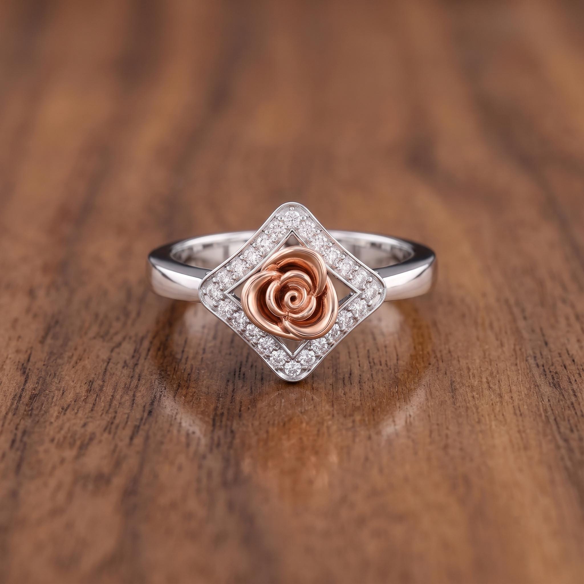 925 Sterling Silver Moissanite Rose Ring, Botanical Floral Statement Jewelry