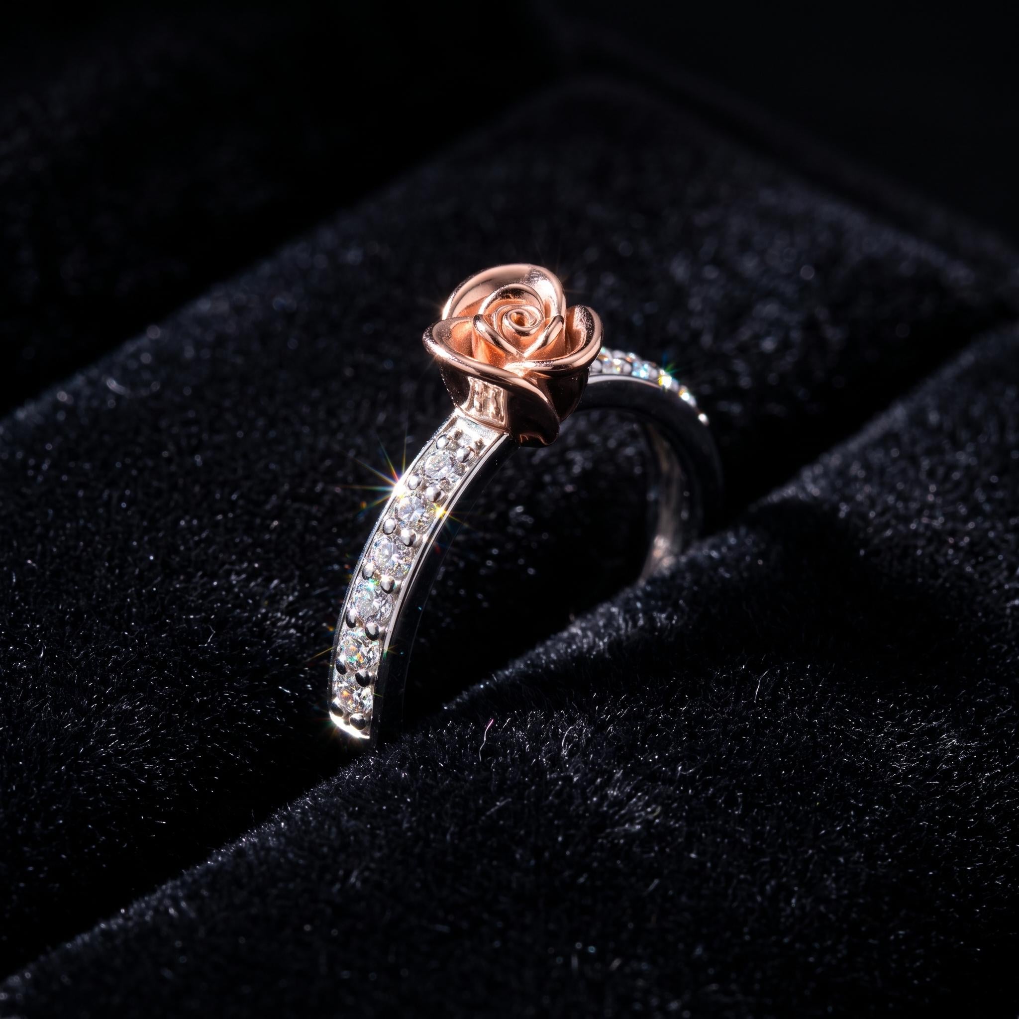 Sterling Silver Rose Gold Moissanite Flower Ring, Floral Cocktail Jewelry