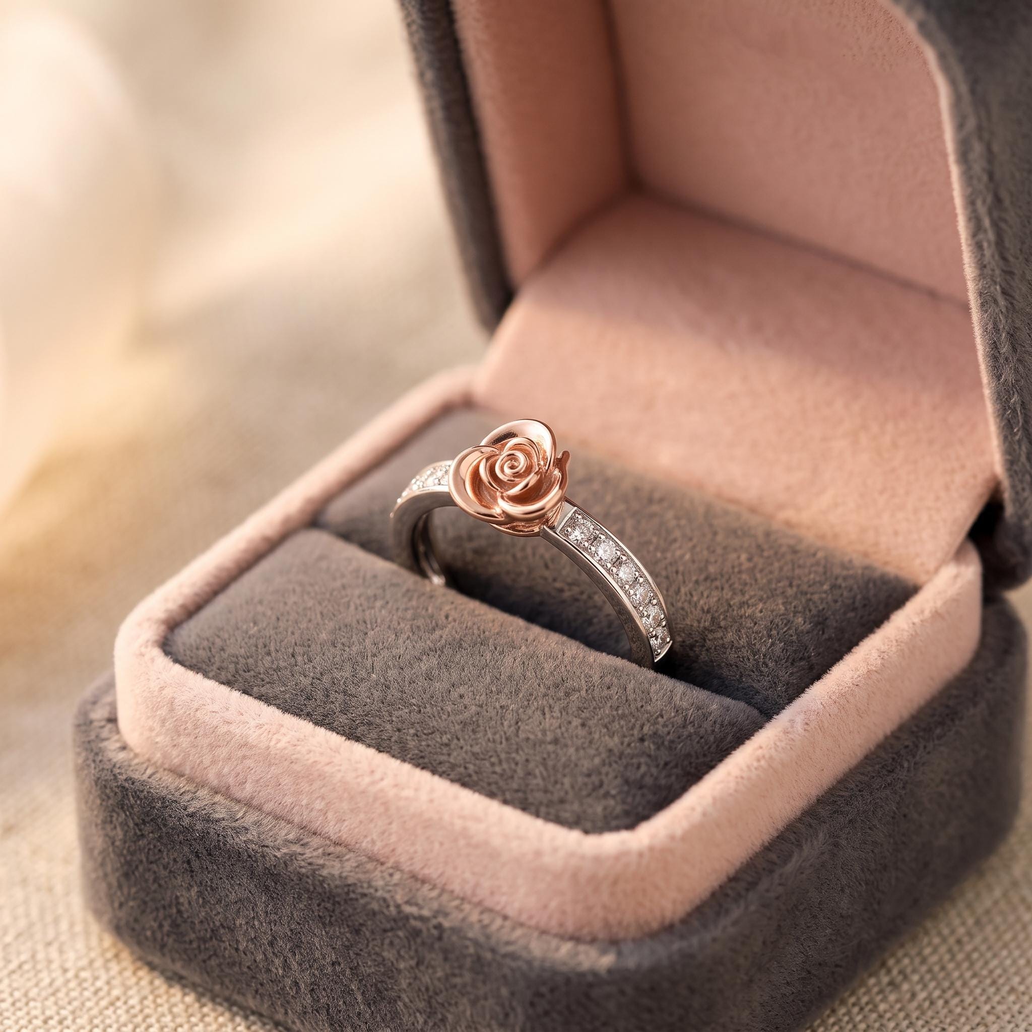 Sterling Silver Rose Gold Moissanite Flower Ring, Floral Cocktail Jewelry