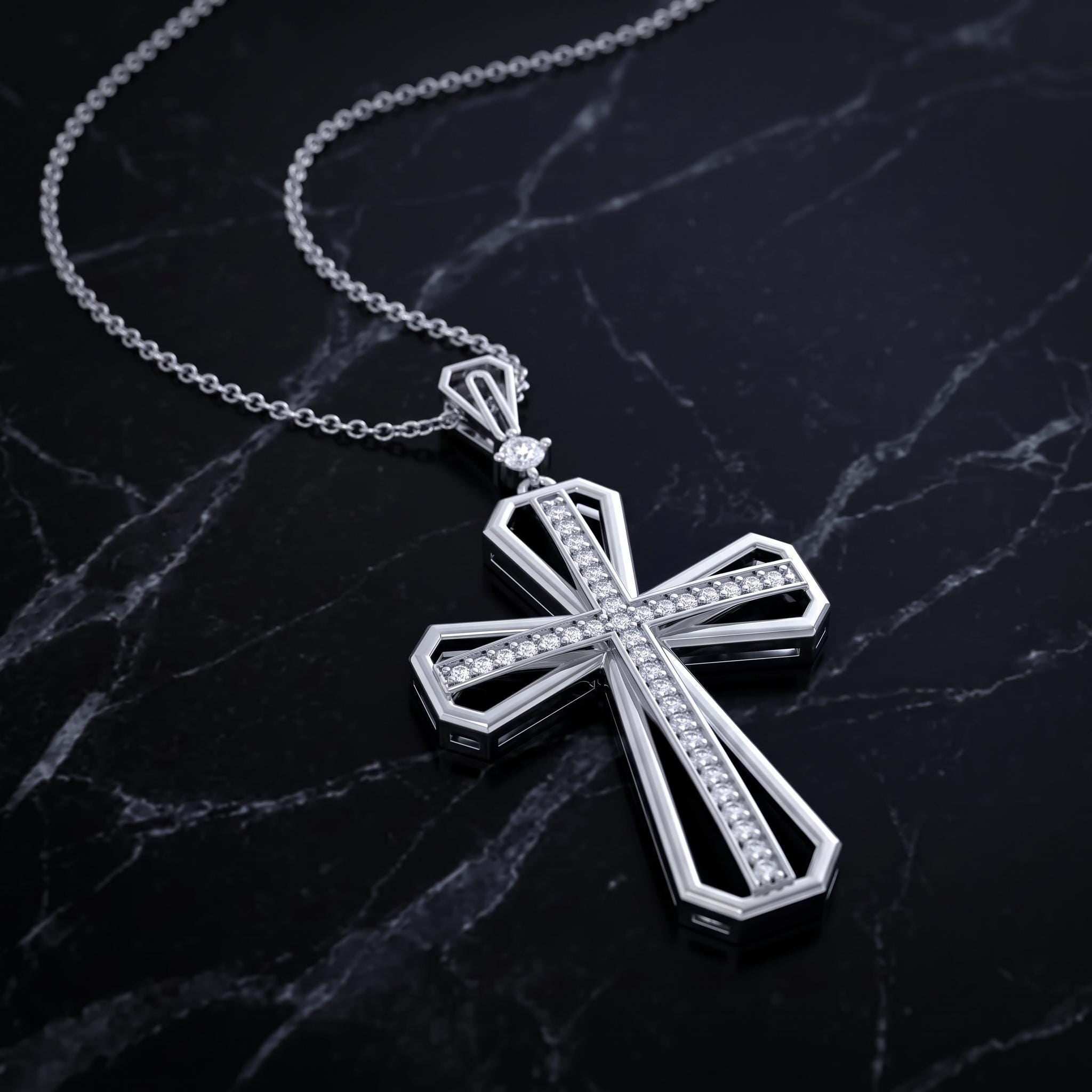 Two-Tone Moissanite Cross Necklace, 925 Sterling Silver Christian Charm Pendant (18" Chain)