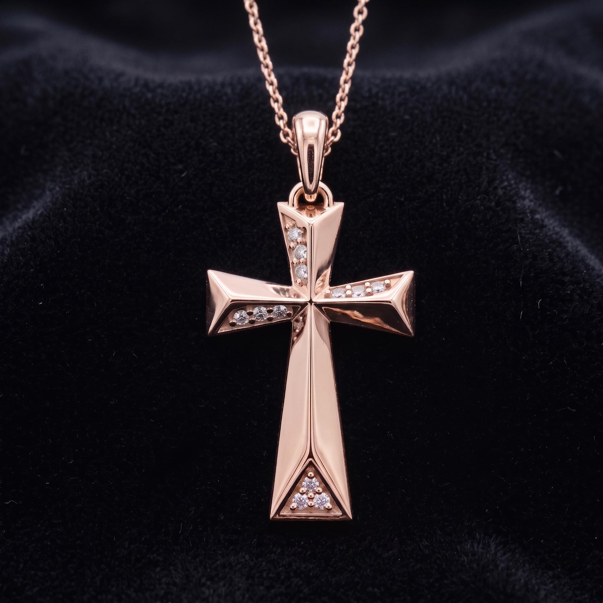 925 Sterling Silver Rose Gold Maltese Cross Pendant with Moissanite (18" Chain)