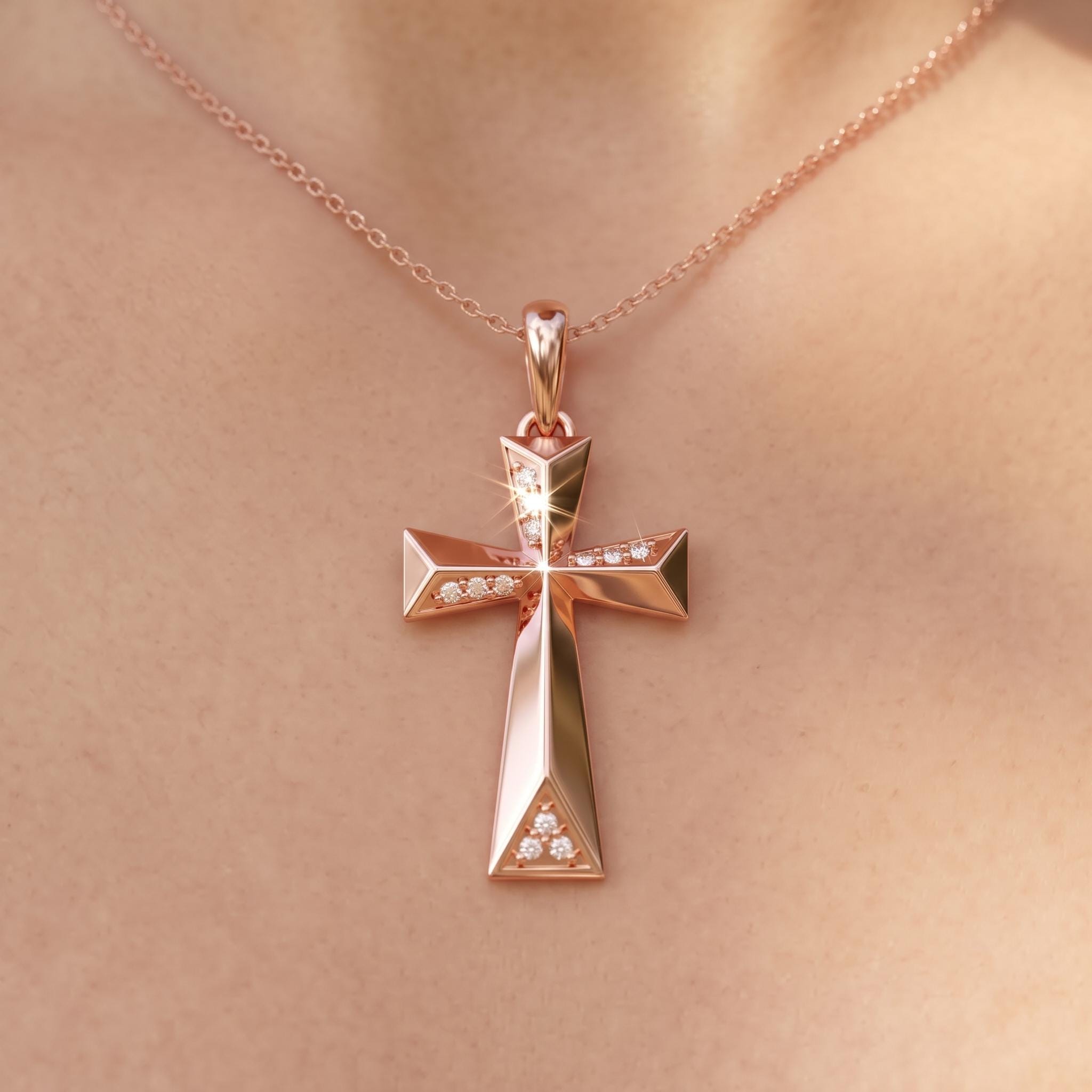 925 Sterling Silver Rose Gold Maltese Cross Pendant with Moissanite (18" Chain)
