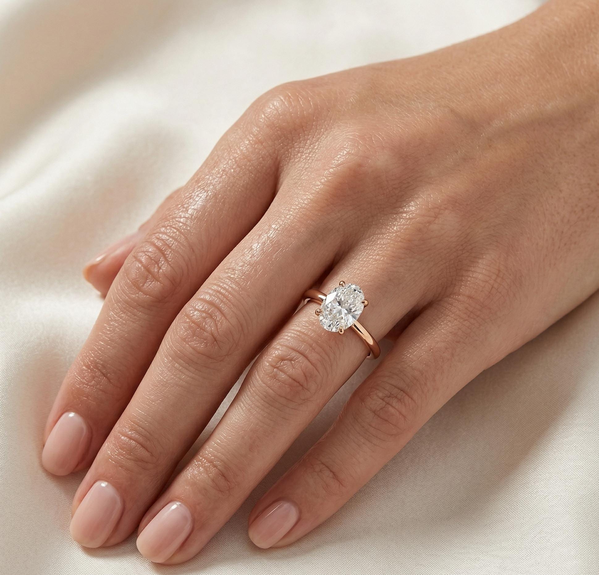 Oval Cut Moissanite Engagement Ring, Solid 925 Sterling Silver, Minimalist Solitaire Statement Ring