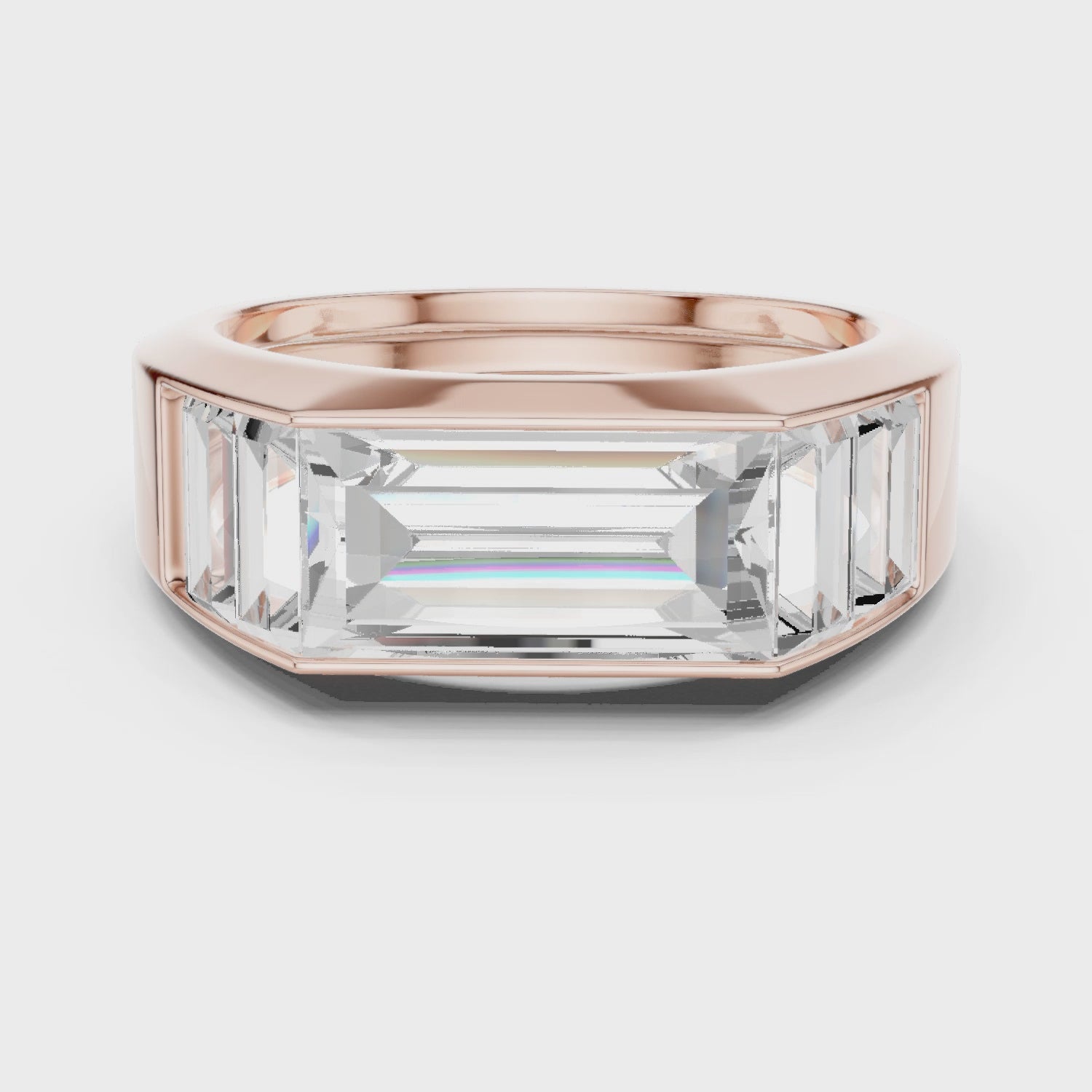 Emerald Cut Moissanite Men's Ring, Sterling Silver Baguette Wedding Band, Minimalist Signet Anniversary Gift