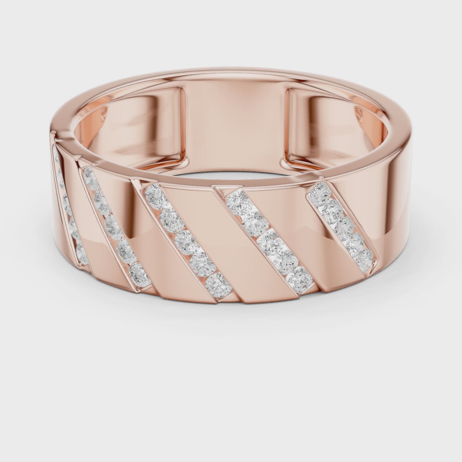Channel Set Moissanite Men's Ring, Rose Gold Sterling Silver Wedding Band, Anniversary Gift