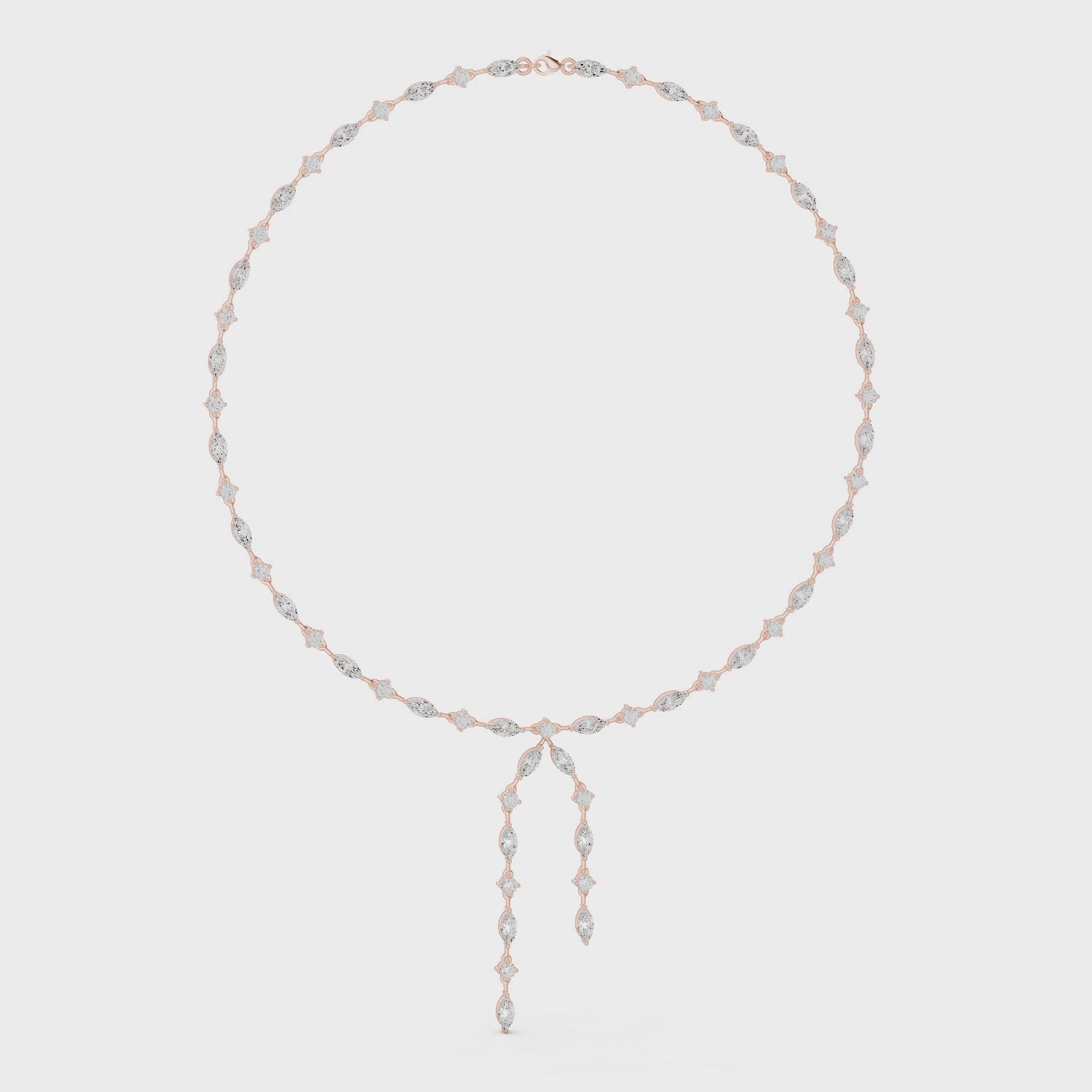 Marquise Moissanite Lariat Necklace, Sterling Silver Bridal Drop Choker