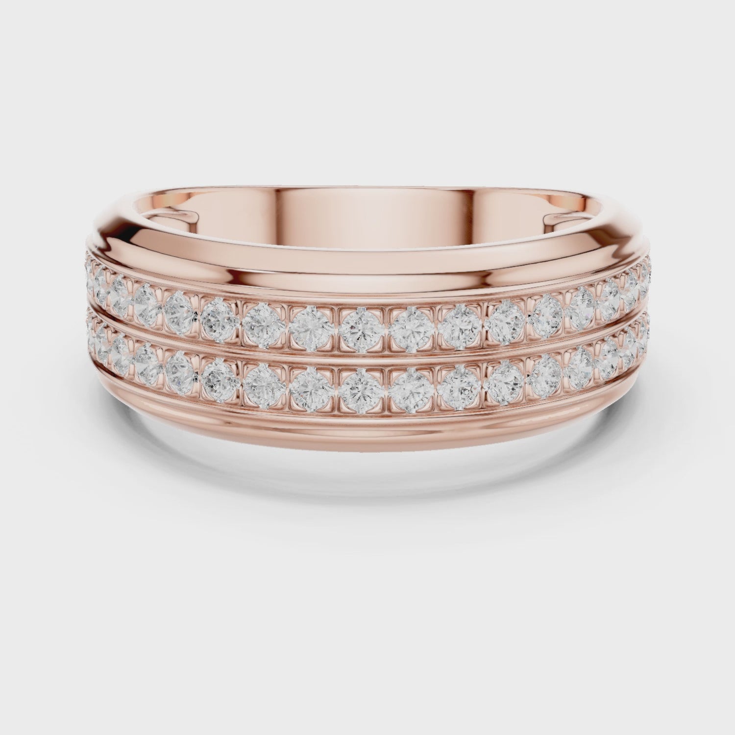Double Row Channel Moissanite Ring, 925 Sterling Silver, Wedding Statement Groom’s Ring