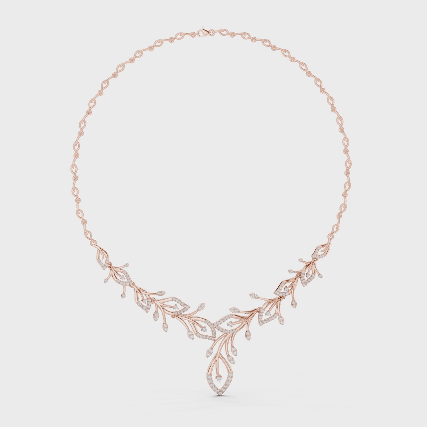 Moissanite Leaf Vine Necklace, Sterling Silver, Nature Inspired Bridal Jewelry