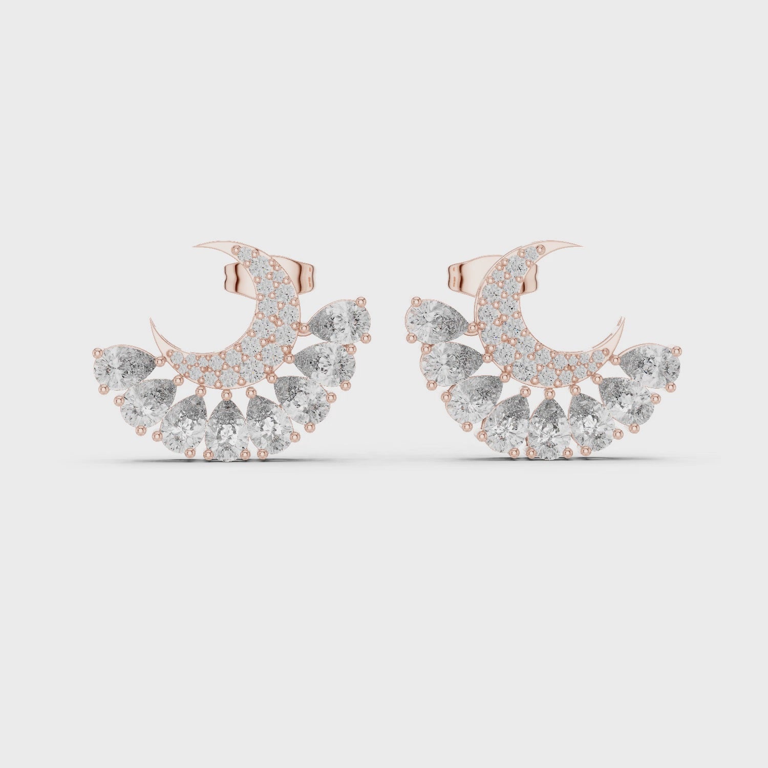 Crescent Moon Moissanite Earrings, 925 Sterling Silver, Pear Cut Celestial Studs