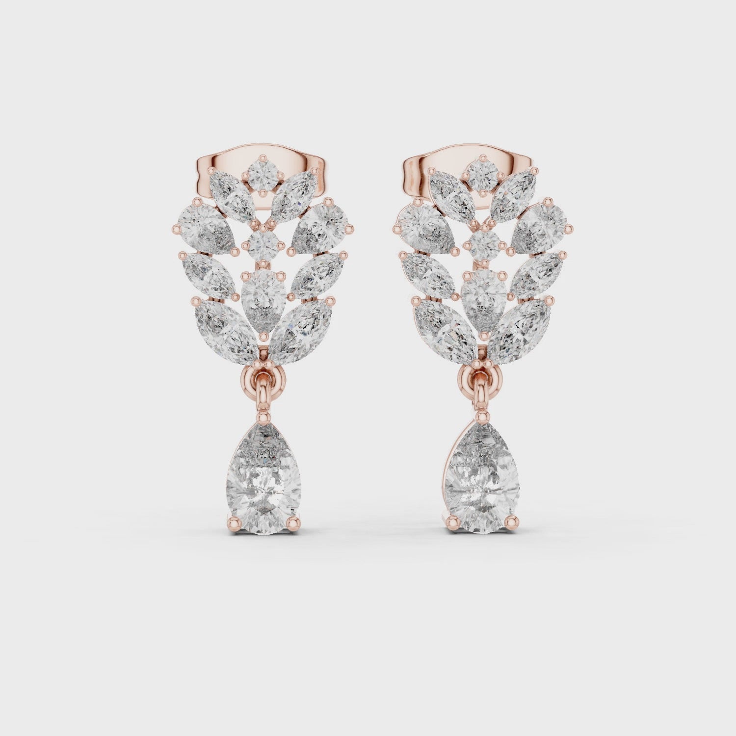 Leaf Cluster Pear Cut Moissanite Earrings, Sterling Silver Bridal Vine Floral (D Color, VVS1)