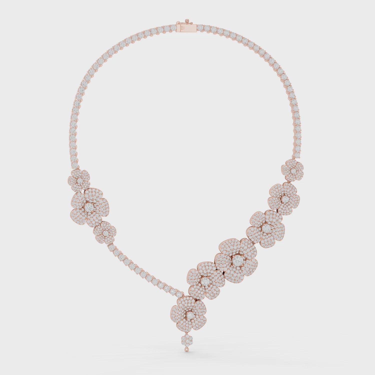 Dainty Flower Moissanite Necklace, Sterling Silver Blossom Bridal Statement Asymmetric Minimalist Layering Necklace