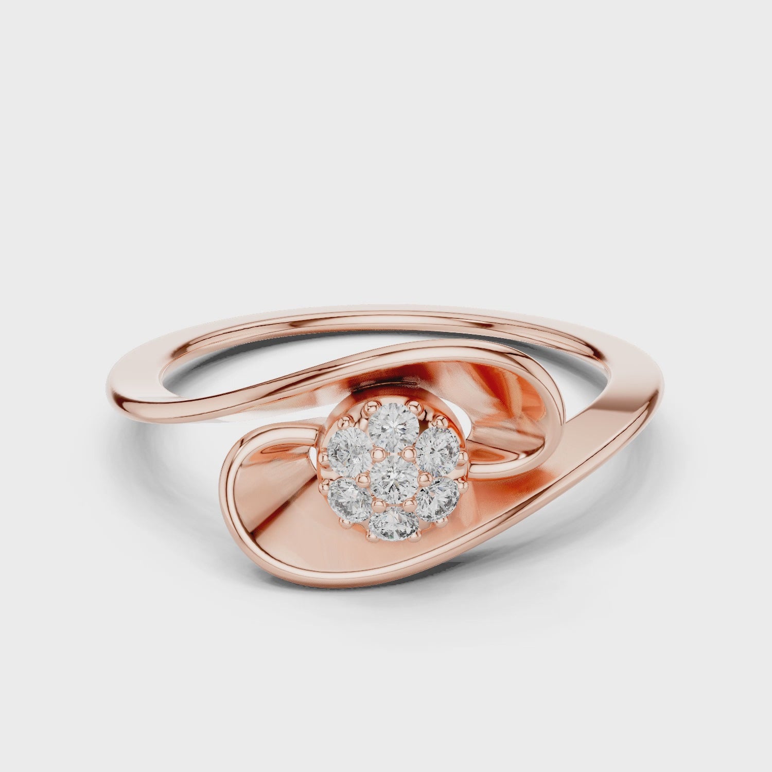 14K Solid Gold Calla Lily Moissanite Ring, Swirl Bypass Nature Inspired Jewelry