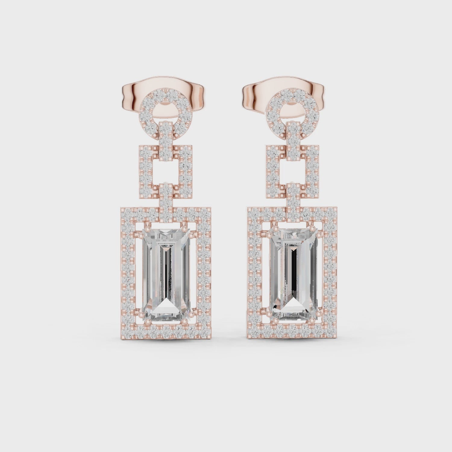 Emerald Cut Moissanite Dangle Earrings, 925 Sterling Silver Geometric Statement Jewelry