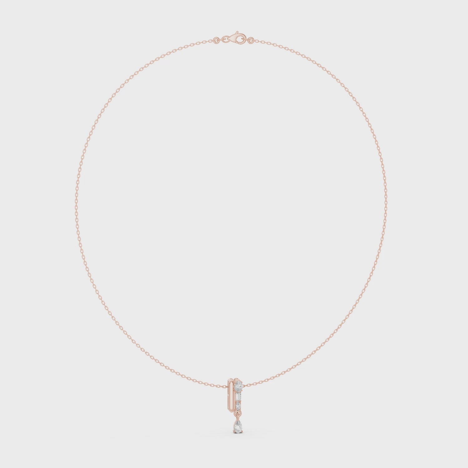 Sterling Silver Moissanite Necklace, Pear Baguette Cut, Geometric Drop Pendant