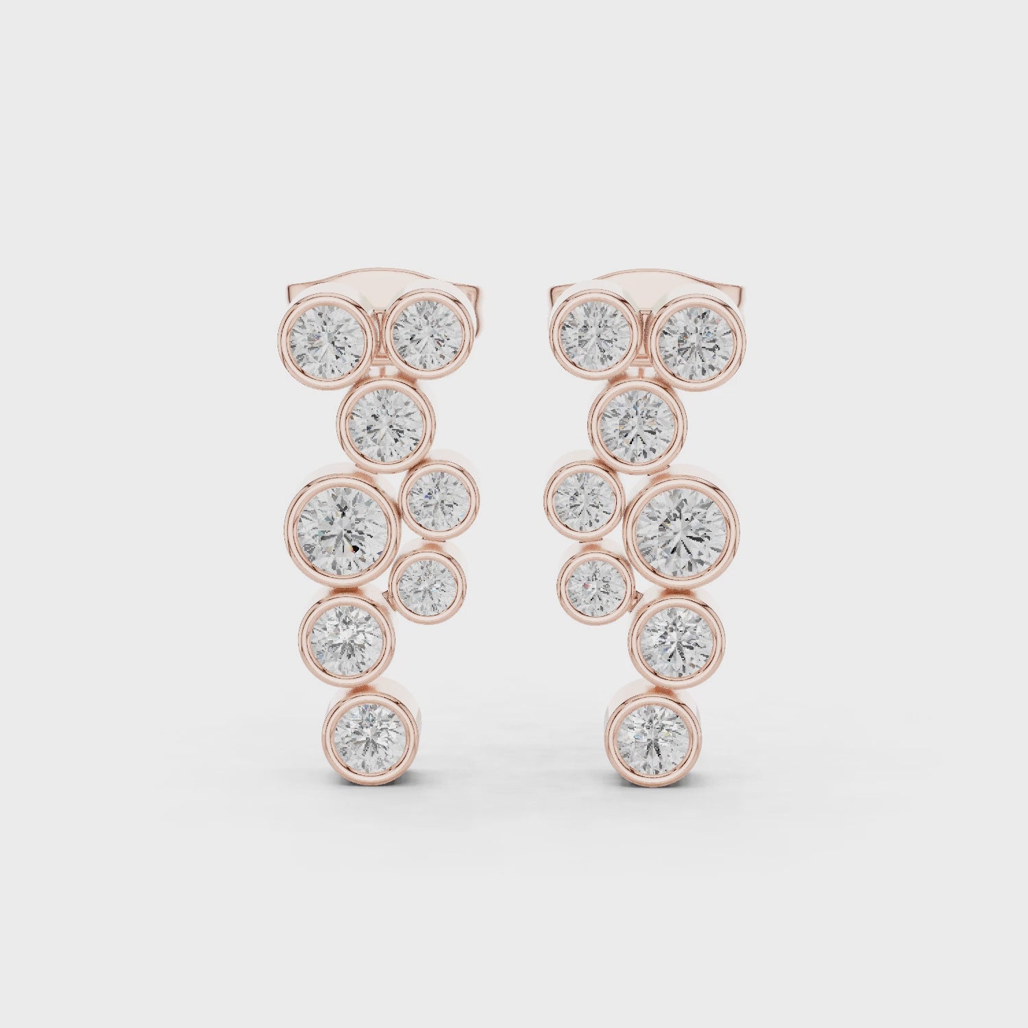 Moissanite Cluster Dangle Earrings, Sterling Silver Bezel Set