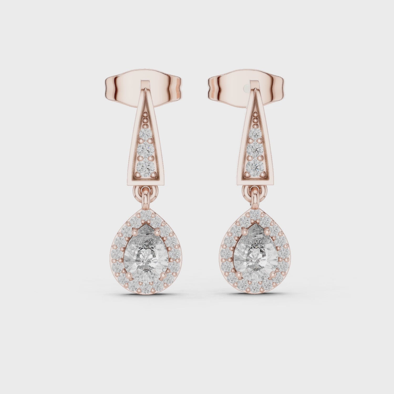 Tear Drop Moissanite Bridal Earrings, Art Deco Geometric Dangle Halo Wedding