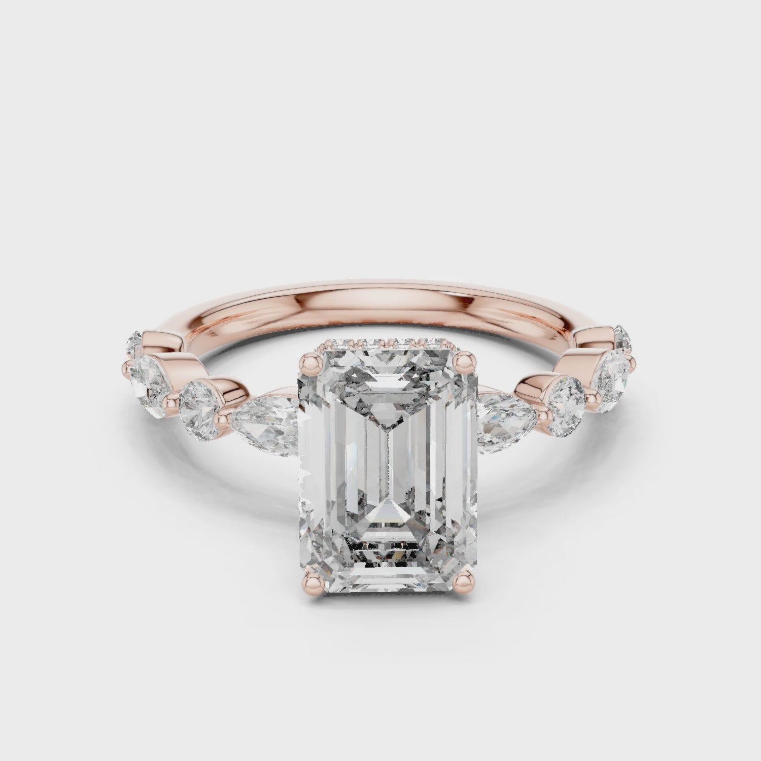 Rose Gold Emerald Cut Moissanite Ring, 925 Sterling Silver Engagement Ring