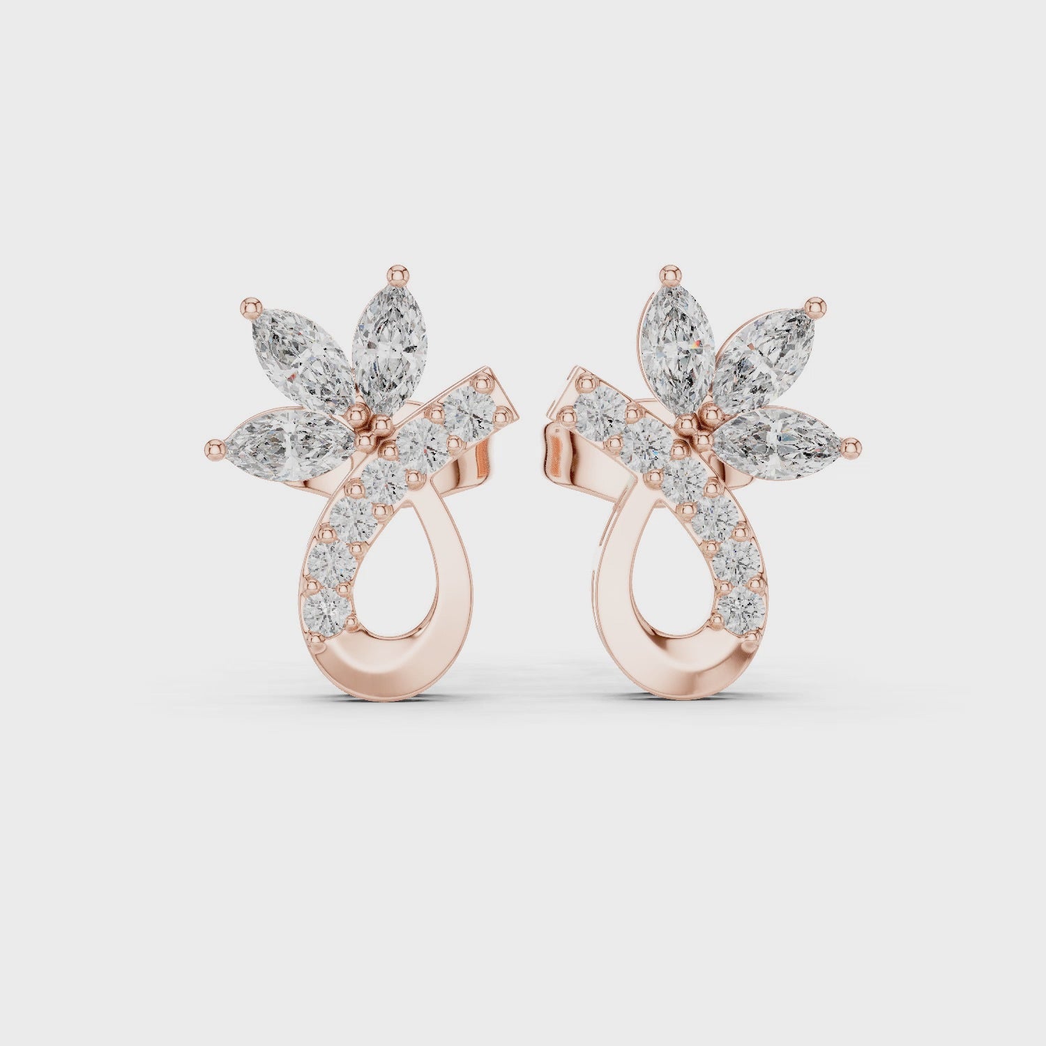 925 Sterling Silver Moissanite Flower Earrings, Marquise Cut Floral Cluster Bridal Jewelry