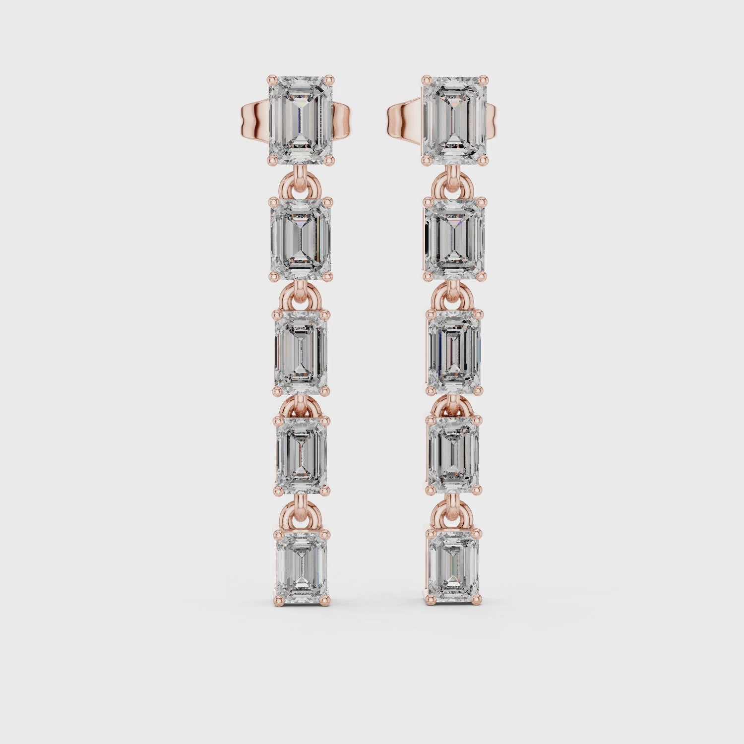 Linear Emerald Cut Moissanite Drop Earrings, 925 Sterling Silver, Modern Bridal