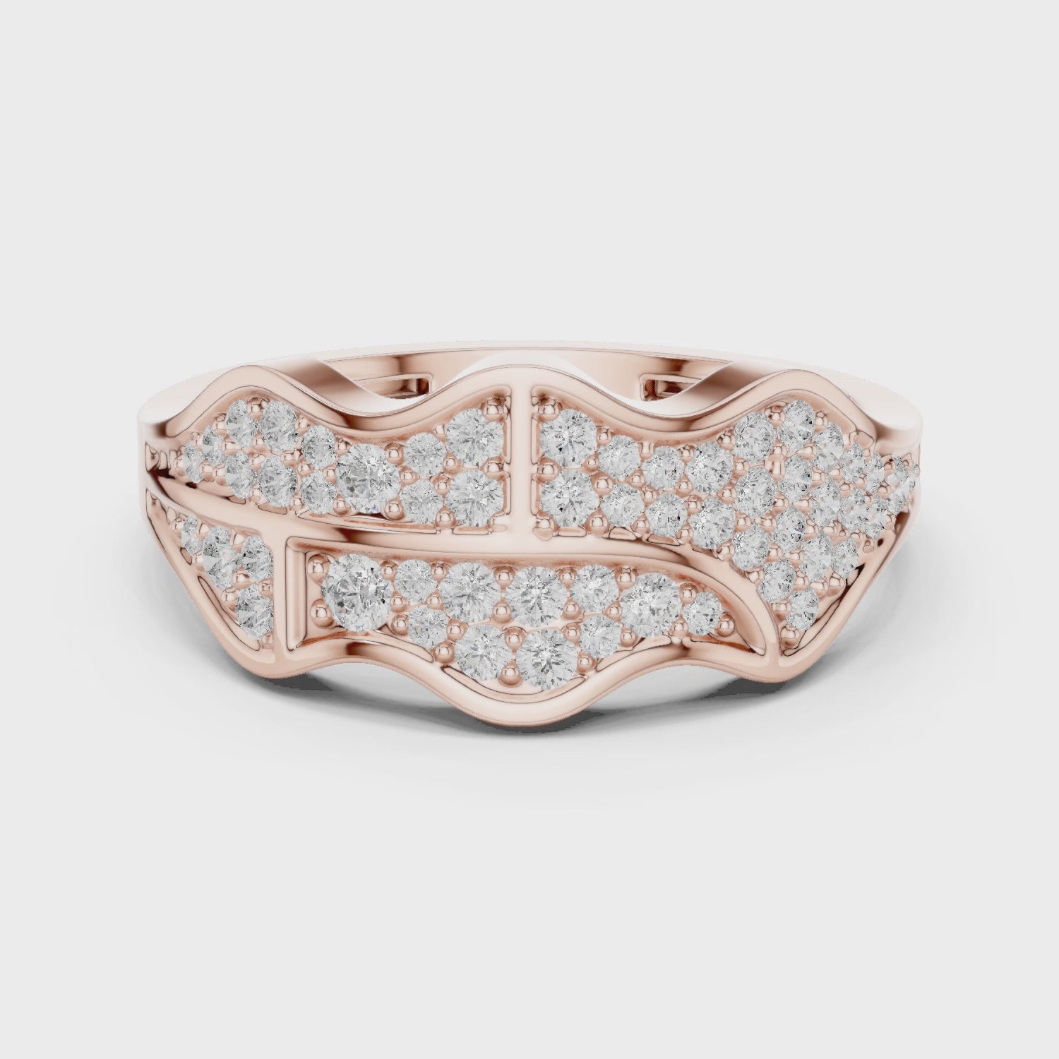 Wavy Sterling Silver Men's Statement Ring, Moissanite Cluster, Rose Gold Finish
