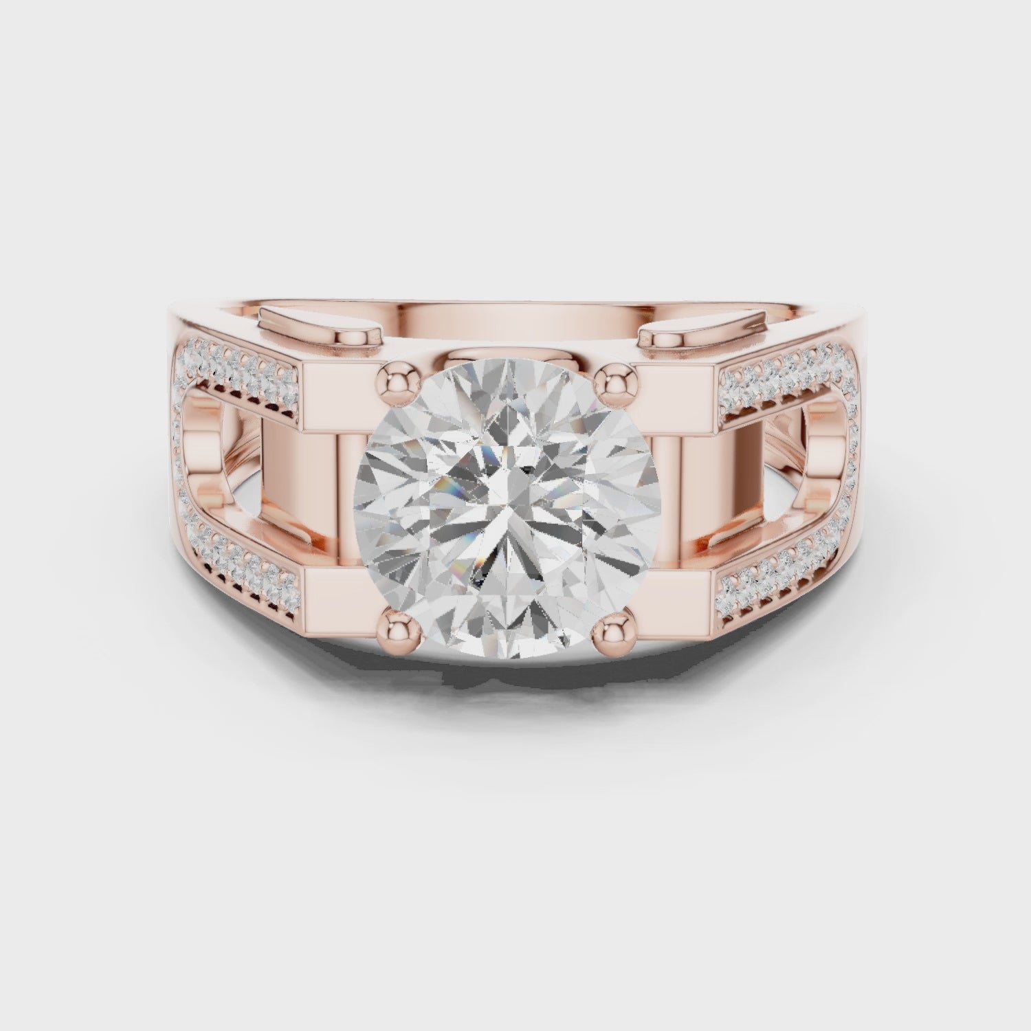 Men's Round Cut Moissanite Statement Ring, Sterling Silver Anniversary Band