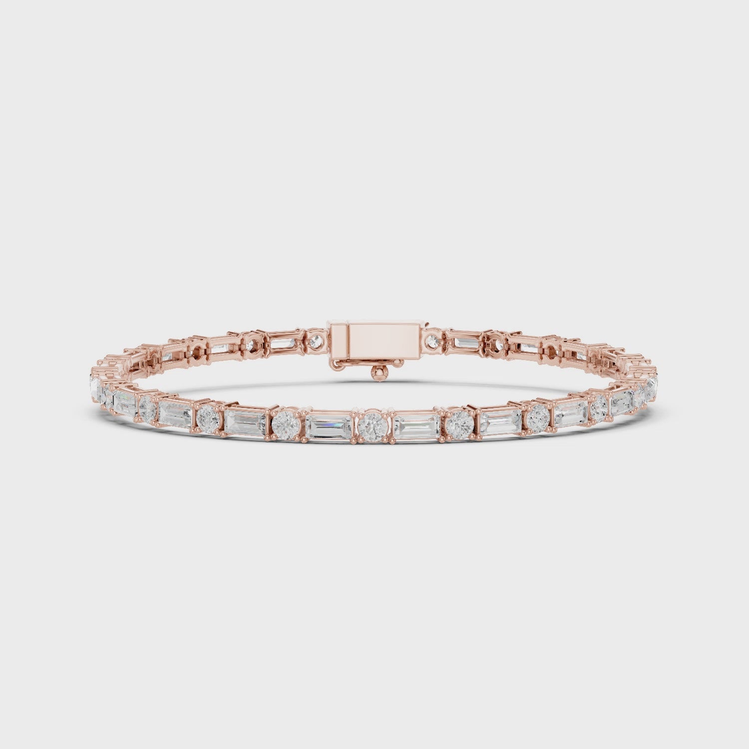 Baguette Round Moissanite Tennis Bracelet, 925 Sterling Silver Art Deco Dainty Wedding Jewelry