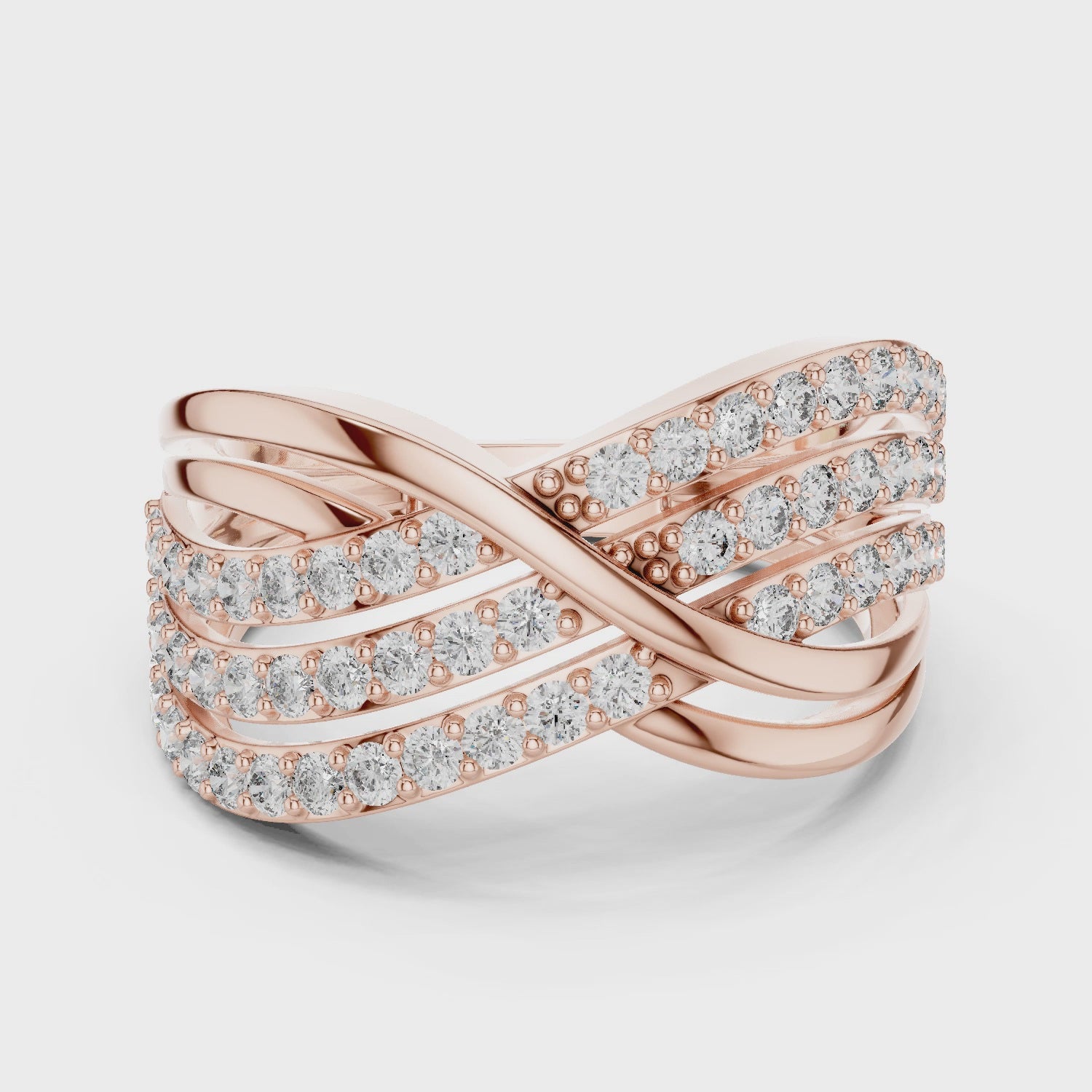 Multi Row Moissanite Criss Cross Ring, Sterling Silver Wide Band Statement Wedding Ring