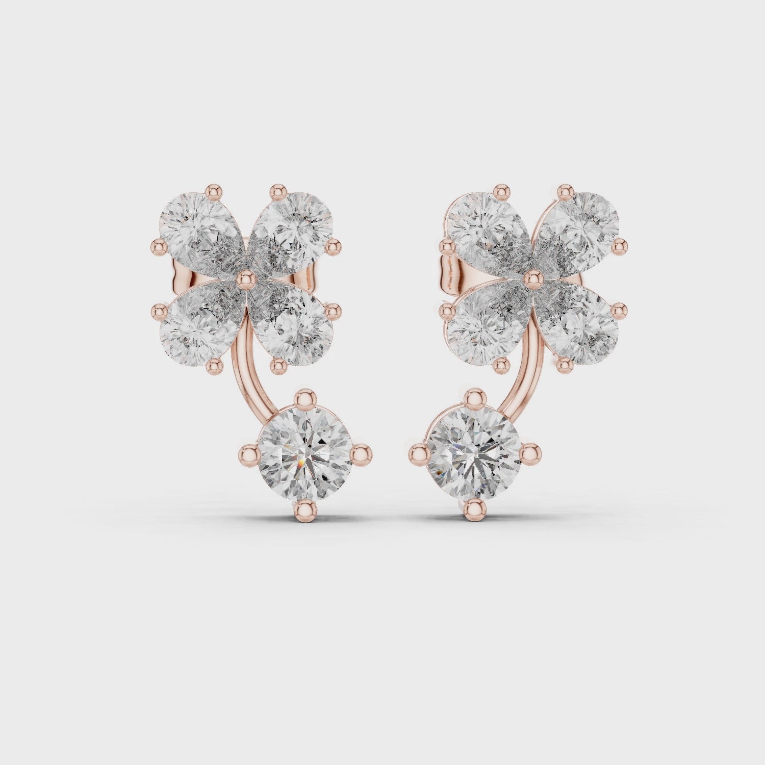 Moissanite Flower Ear Jackets, 925 Sterling Silver, Round Brilliant Dangle Earrings