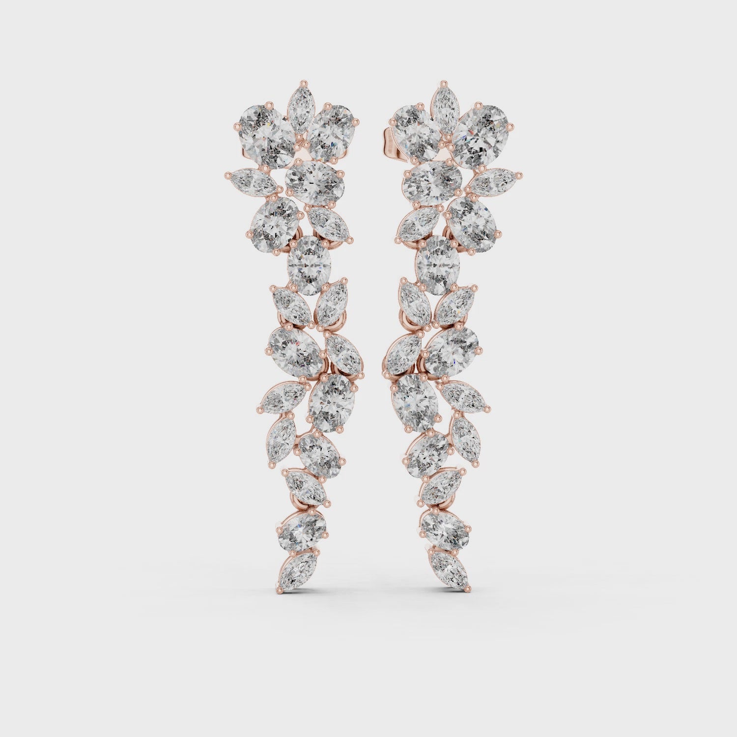 Art Deco Zircon Pear Marquise Vine Drop Earrings, Sterling Silver Bridal Statement