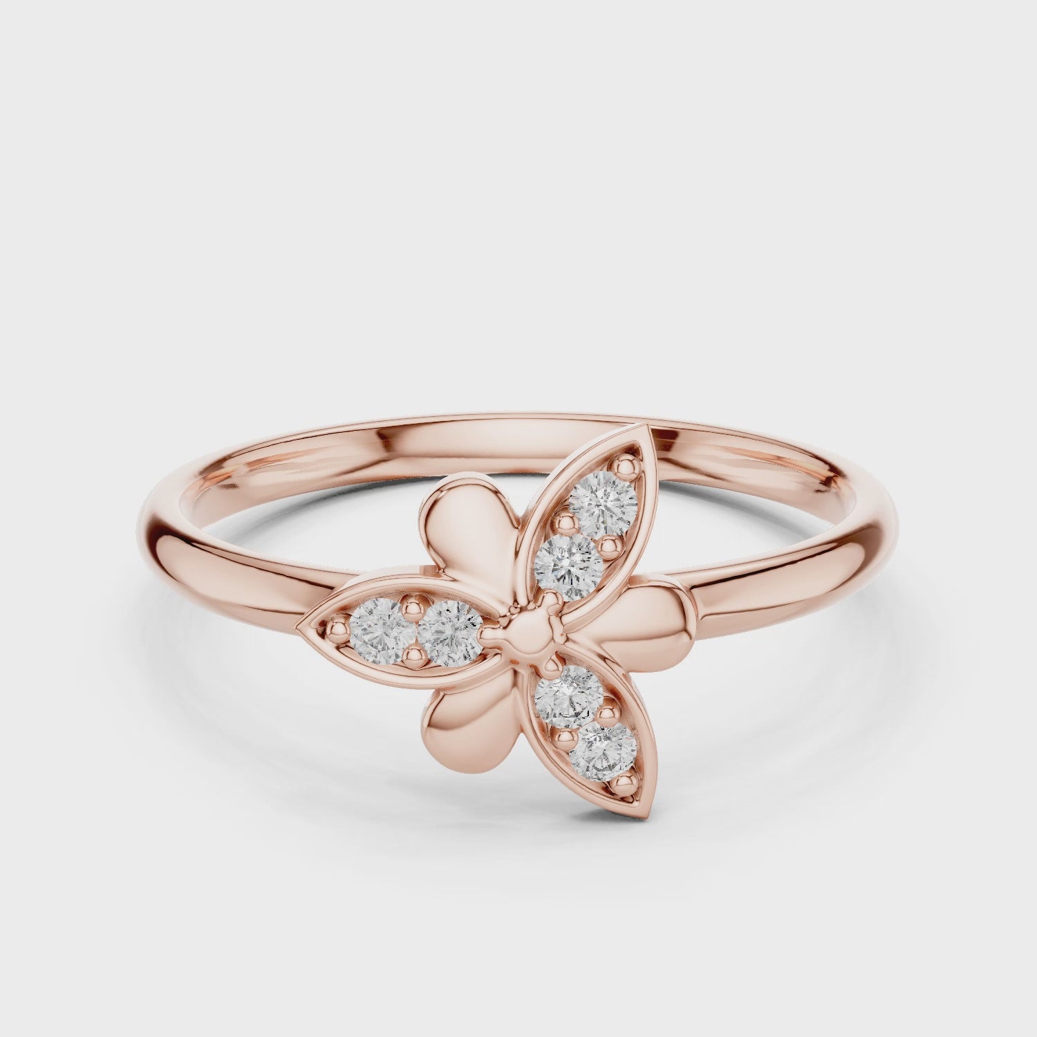 Delicate Butterfly Moissanite Ring, 14k Solid Gold Floral Cluster, Nature Inspired Flower Promise Ring